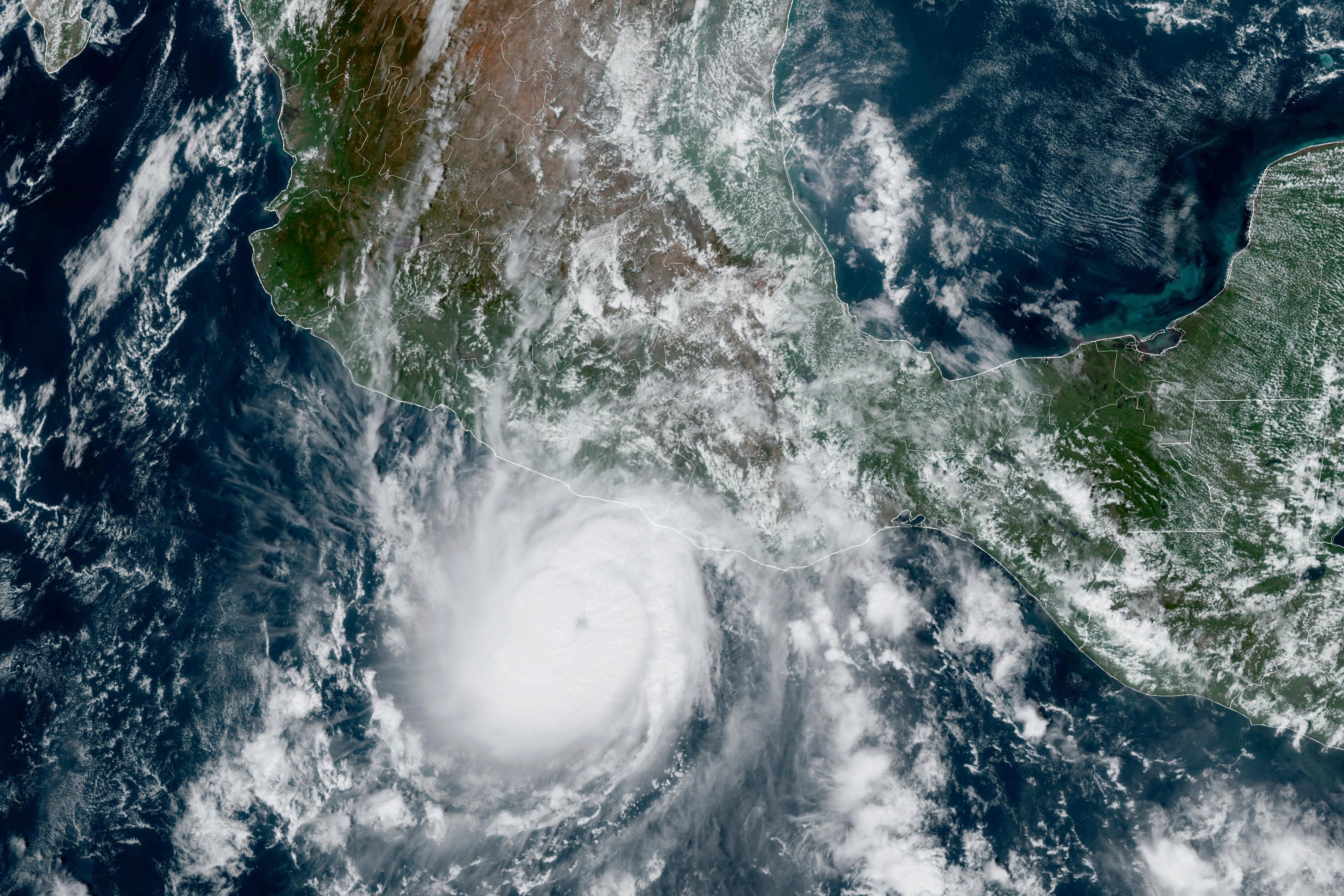 <p>This satellite image provided by NOAA on Tuesday, 24 October 2023, shows Hurricane Otis approaching Mexico’s Pacific coast near Acapulco. - Otis is forecast to make landfall early Wednesday and there is a hurricane warning in effect from Punta Maldonado to Zihuatanejo</p>