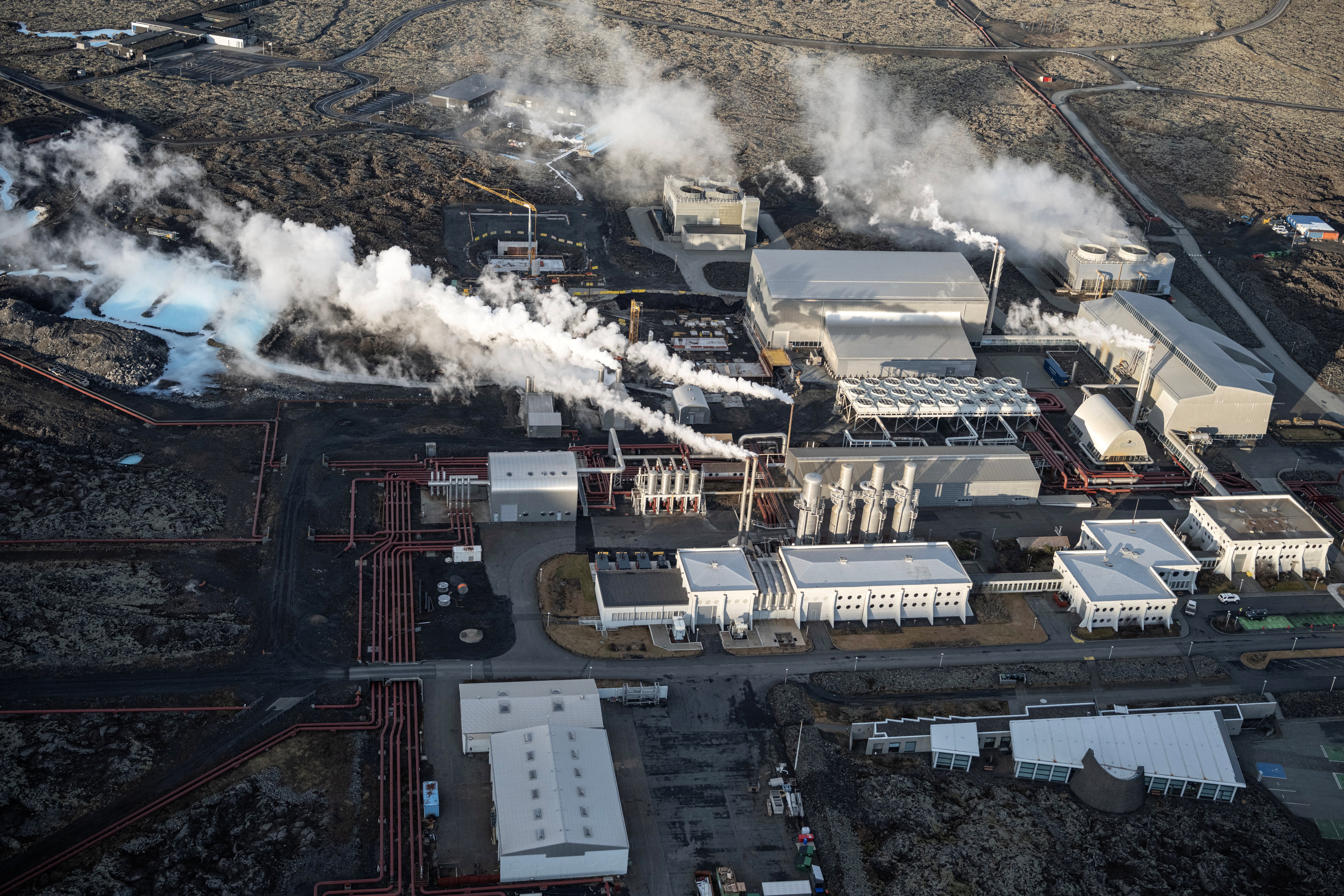 <p>General view of the Svartsengi geothermal power plant, near the evacuated town of Grindavik, in Iceland,</p>