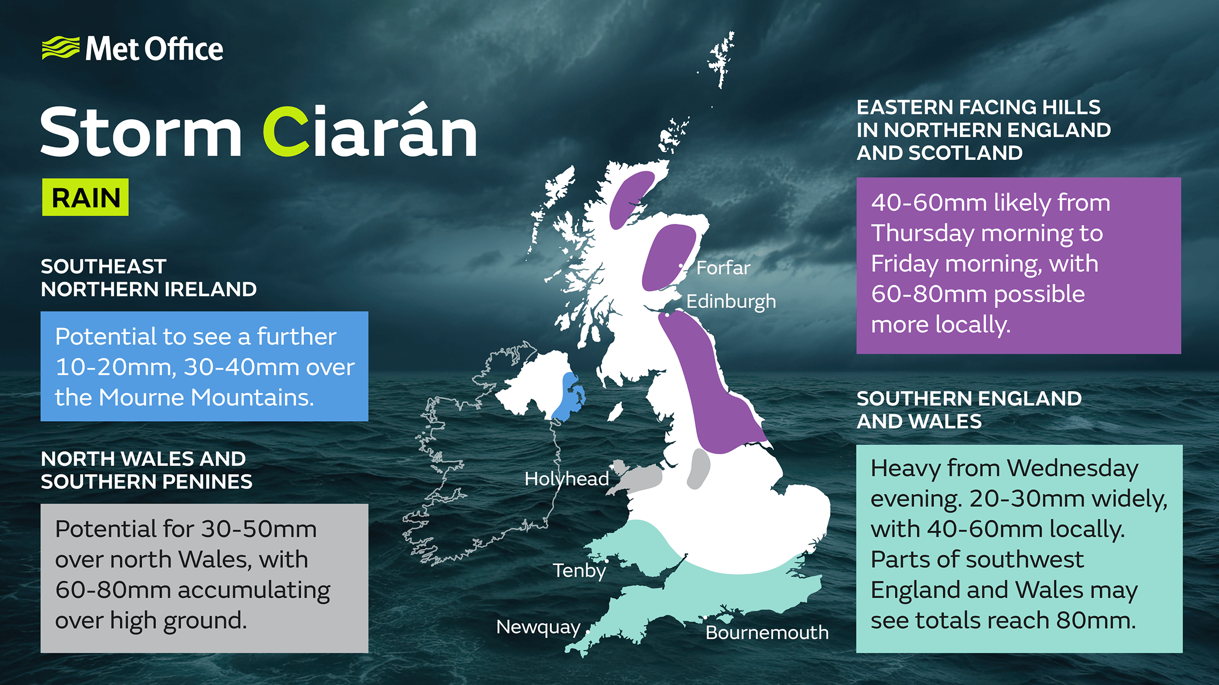 <p>Rain forecast on Thursday as Storm Ciaran arrives</p>