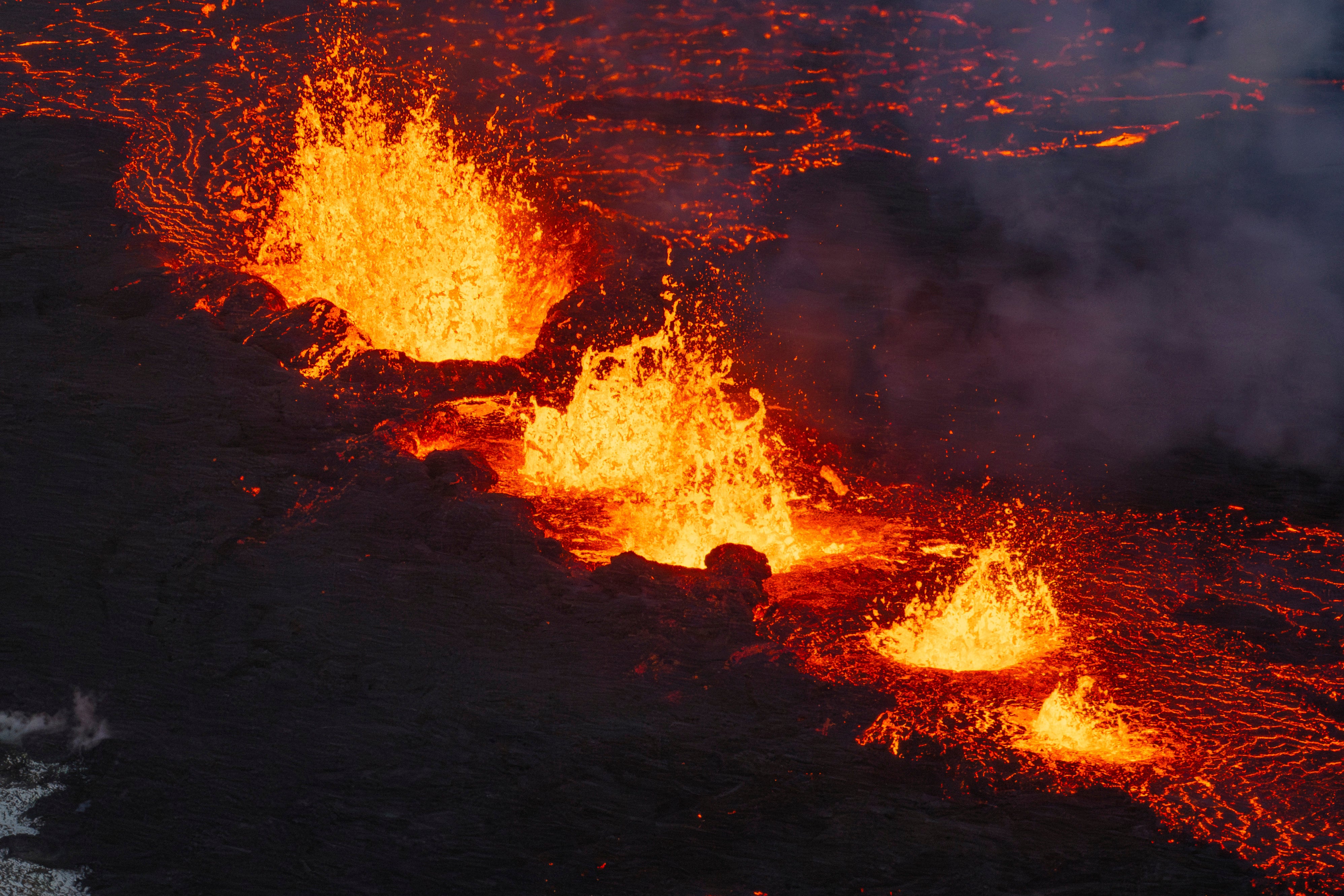 <p>A close up of the Southern active segment of the original fissure of an active volcano in Grindavik on Iceland’s Reykjanes Peninsula</p>