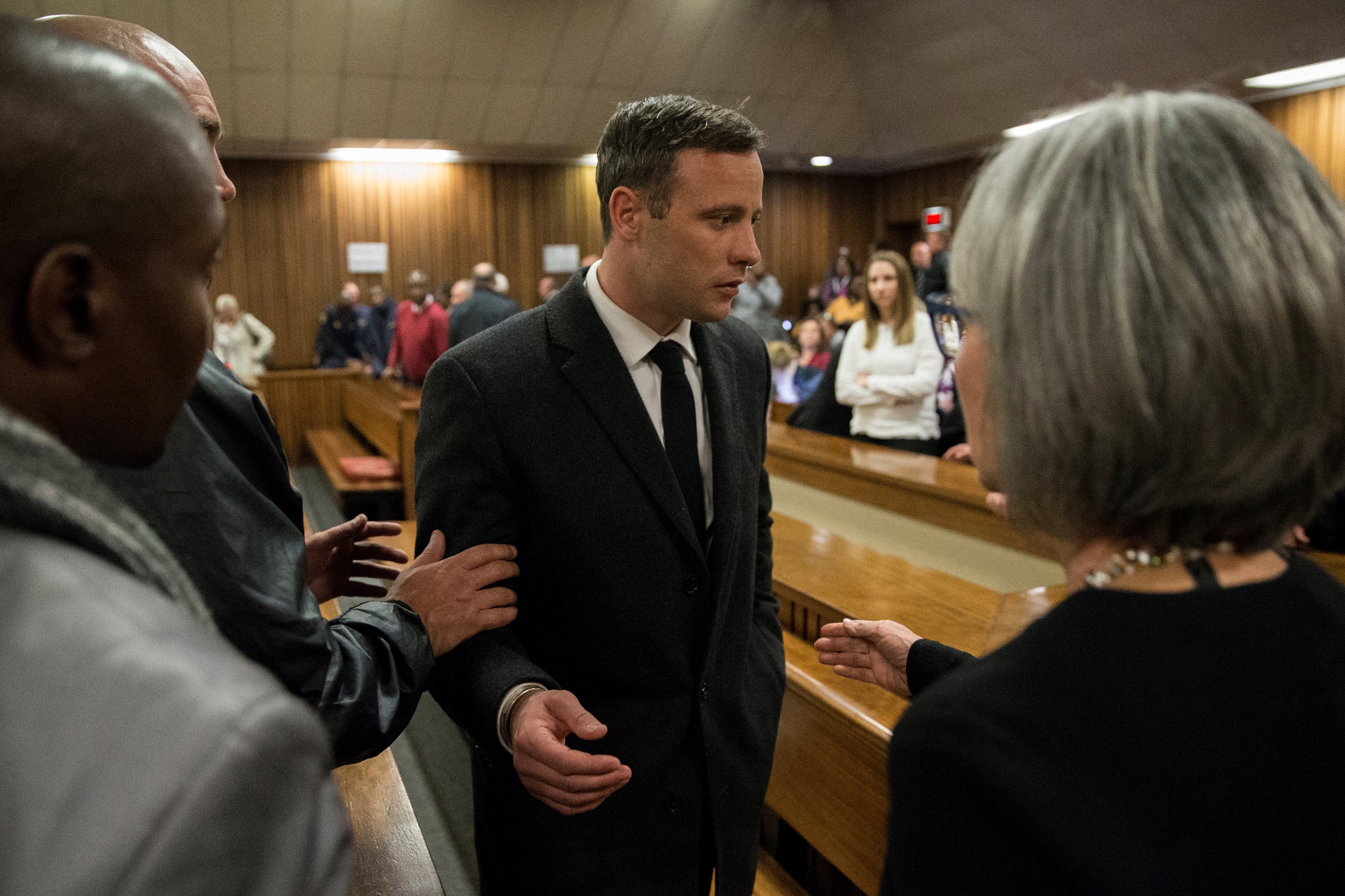 

<p>Olympic athlete Oscar Pistorius speaks with relatives after sentencing at the High Court on 6 July 2016 at the High Court in Pretoria, South Africa</p>
<p>” height=”2400″ width=”3600″ layout=”responsive” i-amphtml-layout=”responsive”><i-amphtml-sizer slot=