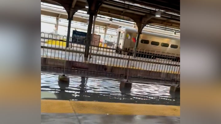 The train station in New Jersey experienced flooding following a winter storm that brought heavy rain.