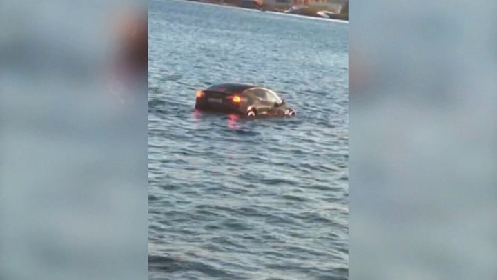 A floating sauna rescued Tesla passengers who had fallen into the Oslo fjord.