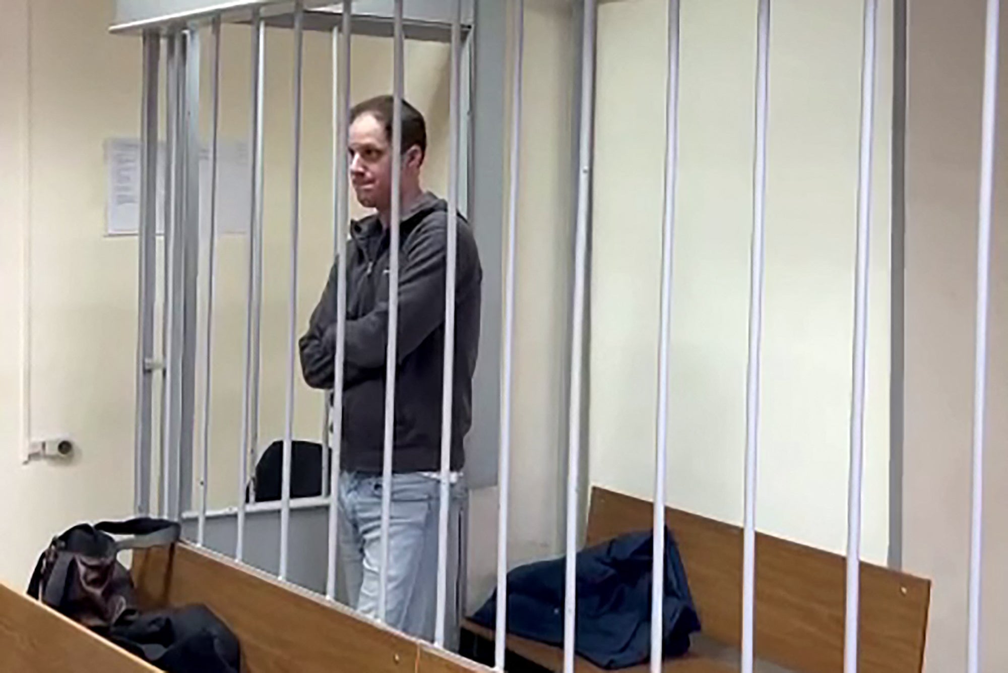 

<p>This grab from a handout footage provided by the Lefortovsky Court on 26 January 2024 shows US journalist Evan Gershkovich, arrested on espionage charges</p>
<p>” height=”1335″ width=”2000″ layout=”responsive” i-amphtml-layout=”responsive”><i-amphtml-sizer slot=