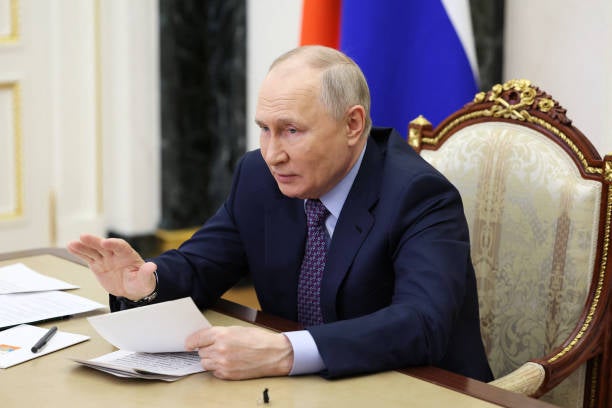 

<p>In this pool photograph distributed by Russian state agency Sputnik, Russia’s president Vladimir Putin chairs a meeting with the Presidential Council for Science and Education via video link in Moscow on 8 February 2024</p>
<p>” height=”408″ width=”612″ layout=”responsive” i-amphtml-layout=”responsive”><i-amphtml-sizer slot=