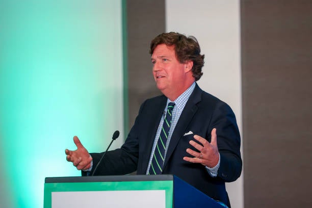 

<p>Tucker Carlson speaks during RiskOn360! GlobalSuccess Conference at Ahern Hotel and Convention Center on 20 November 2023 in Las Vegas</p>
<p>” height=”408″ width=”612″ layout=”responsive” i-amphtml-layout=”responsive”><i-amphtml-sizer slot=