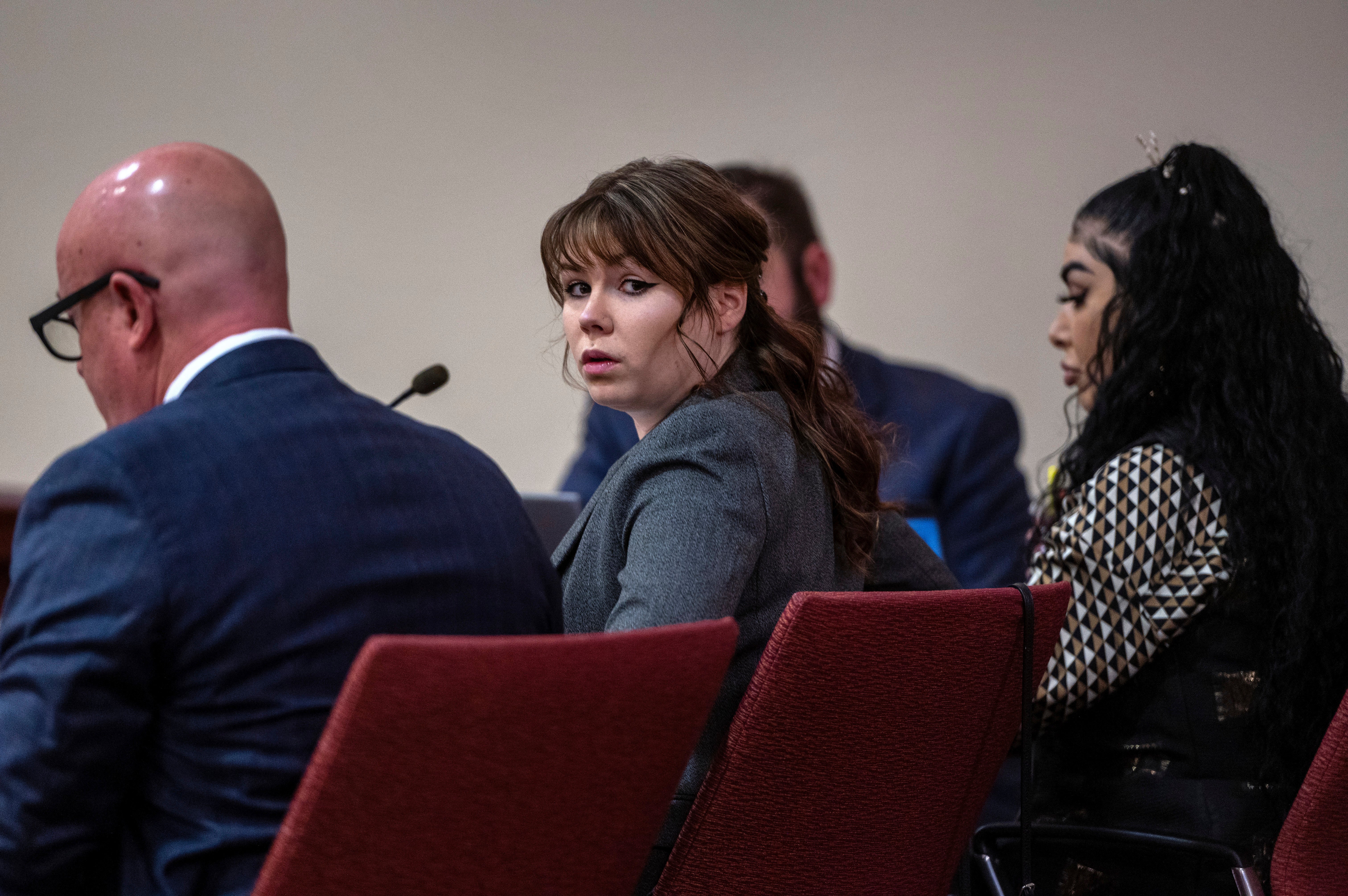 

<p>Hannah Gutierrez-Reed, center, sits with her attorney Jason Bowles, left, during the first day of testimony in the trial against her in First District Court, in Santa Fe, N.M., Thursday, February 22, 2024</p>
<p>” height=”4024″ width=”6048″ layout=”responsive” i-amphtml-layout=”responsive”><i-amphtml-sizer slot=