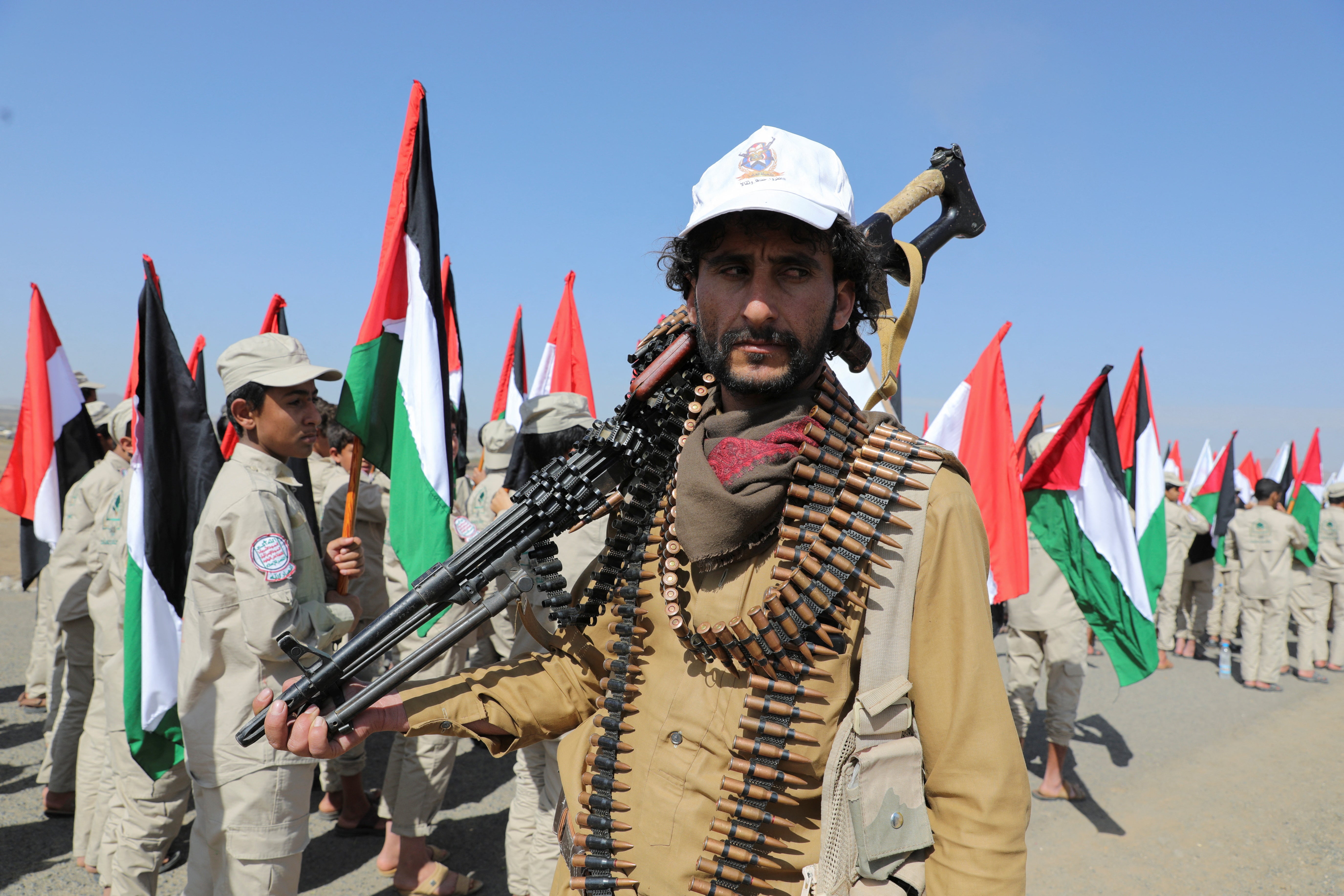 

<p>A Houthi tribesman poses for a photo during a parade to show defiance after U.S. and U.K. air strikes on Houthi positions, near Sanaa, Yemen February 4, 2024.</p>
<p>” height=”3667″ width=”5500″ layout=”responsive” i-amphtml-layout=”responsive”><i-amphtml-sizer slot=