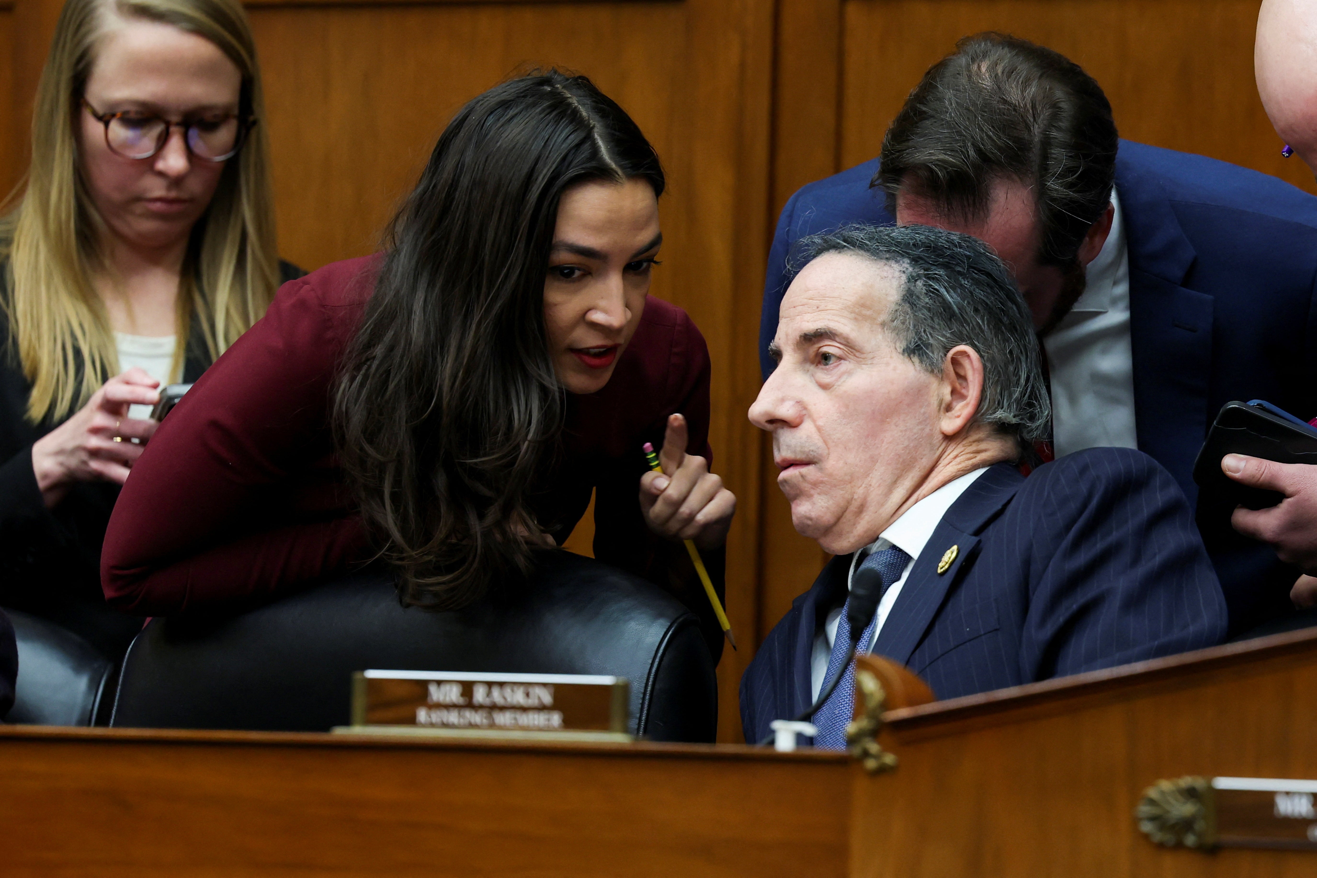 

<p>Rep Alexandria Ocasio-Cortez (D-NY) speaks with ranking member Jamie Raskin (D-MD)</p>
<p>” height=”3667″ width=”5500″ layout=”responsive” i-amphtml-layout=”responsive”><i-amphtml-sizer slot=