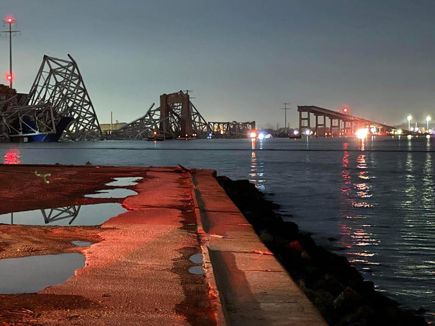 

<p>The Francis Scott Key Bridge is shown collapsed after it was struck by cargo ship</p>
<p>” height=”1125″ width=”1500″ layout=”responsive” i-amphtml-layout=”responsive”><i-amphtml-sizer slot=
