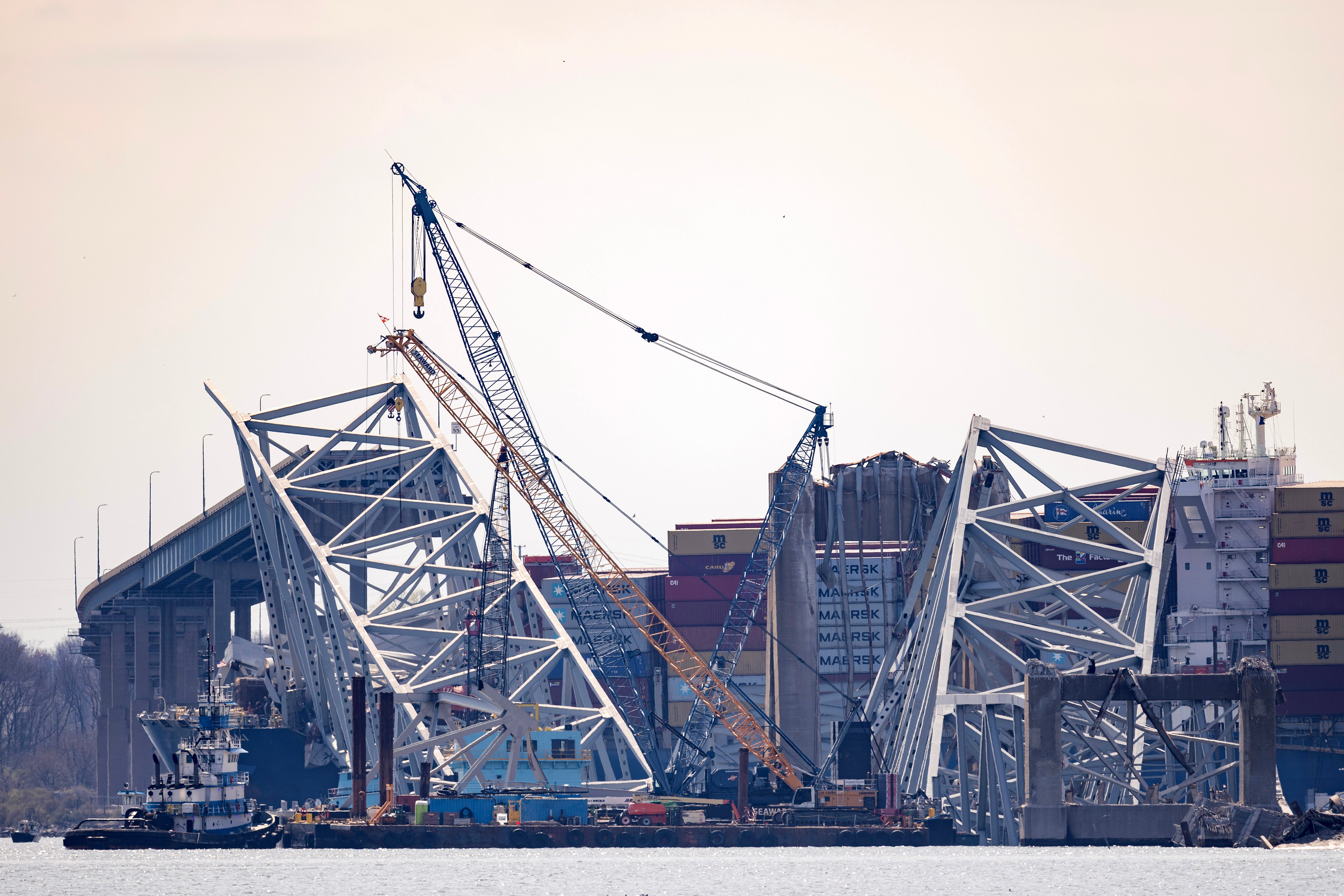 

<p>Debris is cleared from the collapsed Francis Scott Key Bridge </p>
<p>” height=”4000″ width=”6000″ layout=”responsive” i-amphtml-layout=”responsive”><i-amphtml-sizer slot=