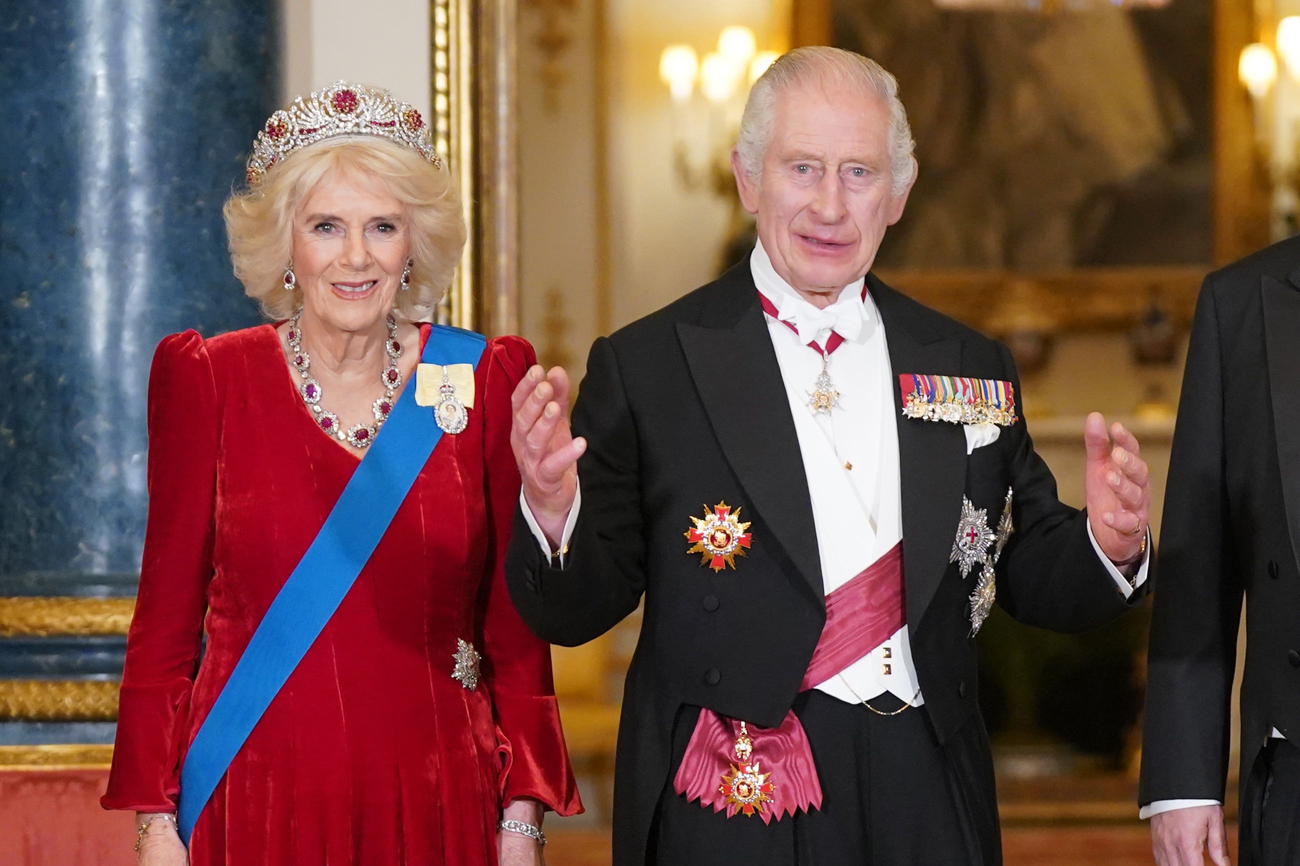 The Queen and King ahead of the state banquet at Buckingham Palace (Yui Mok/PA)