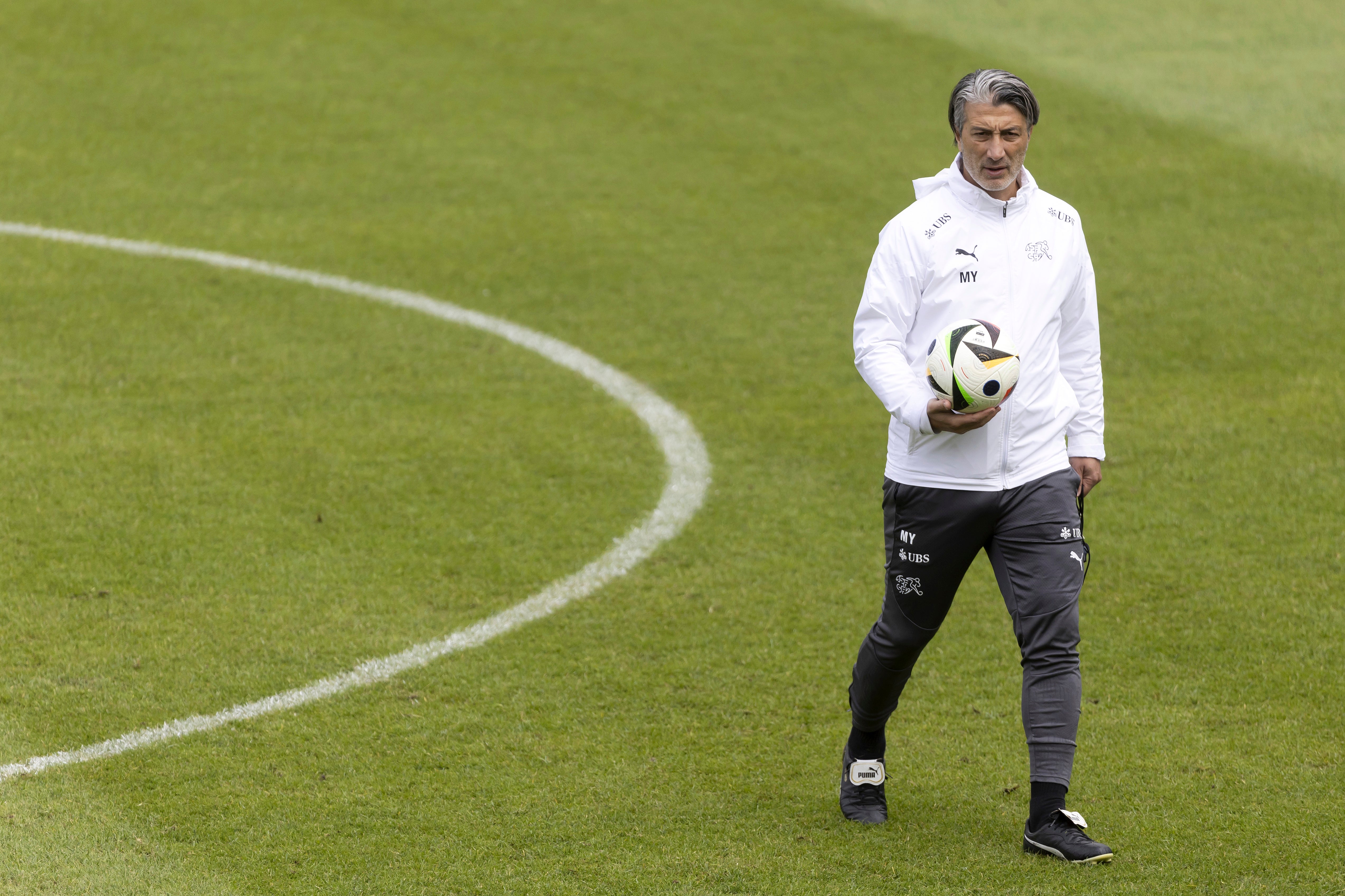 Switzerland’s head coach Murat Yakin walks in Stuttgart