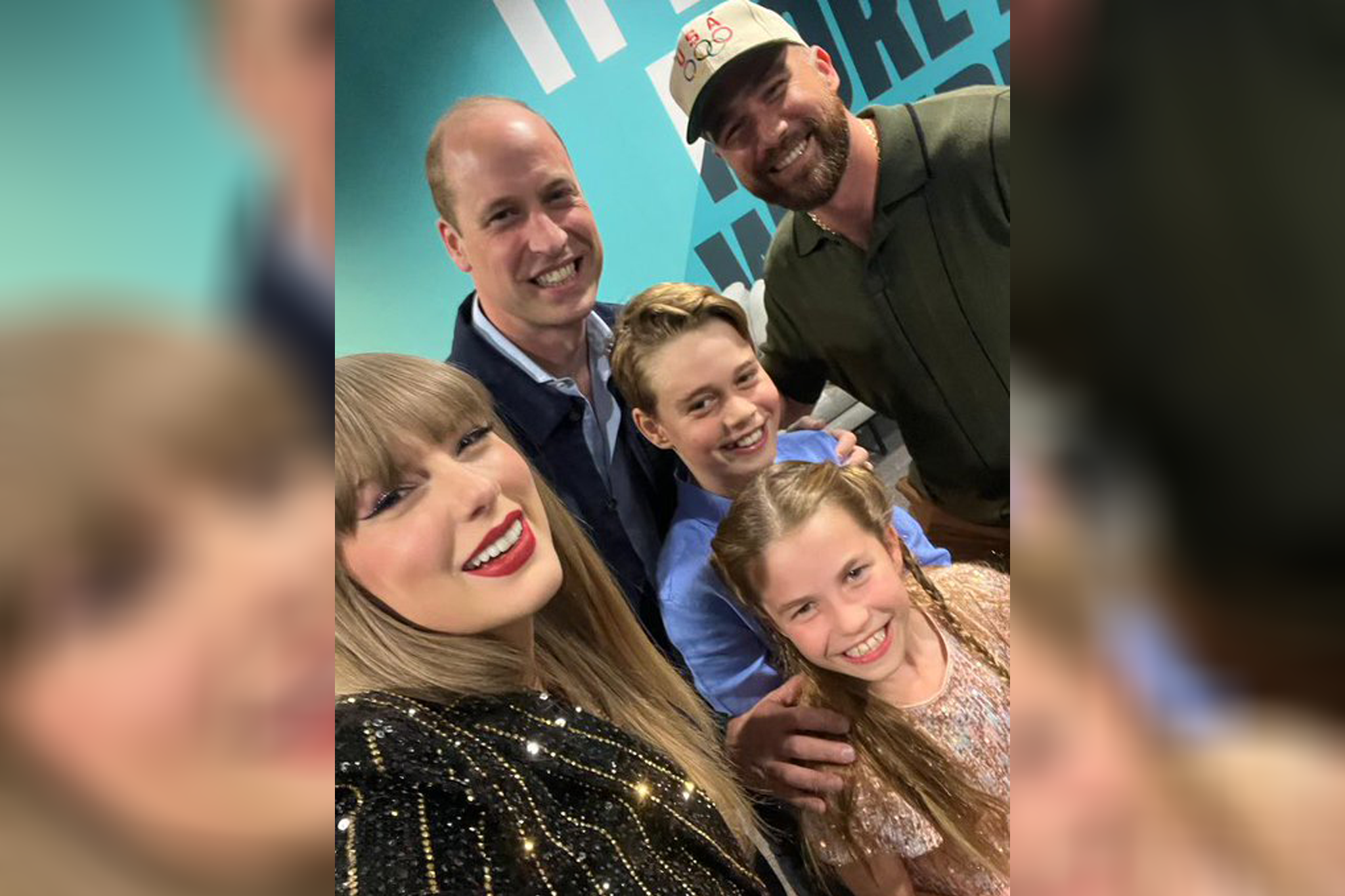 The royals posed with Swift and her boyfriend, American footballer Travis Kelce.