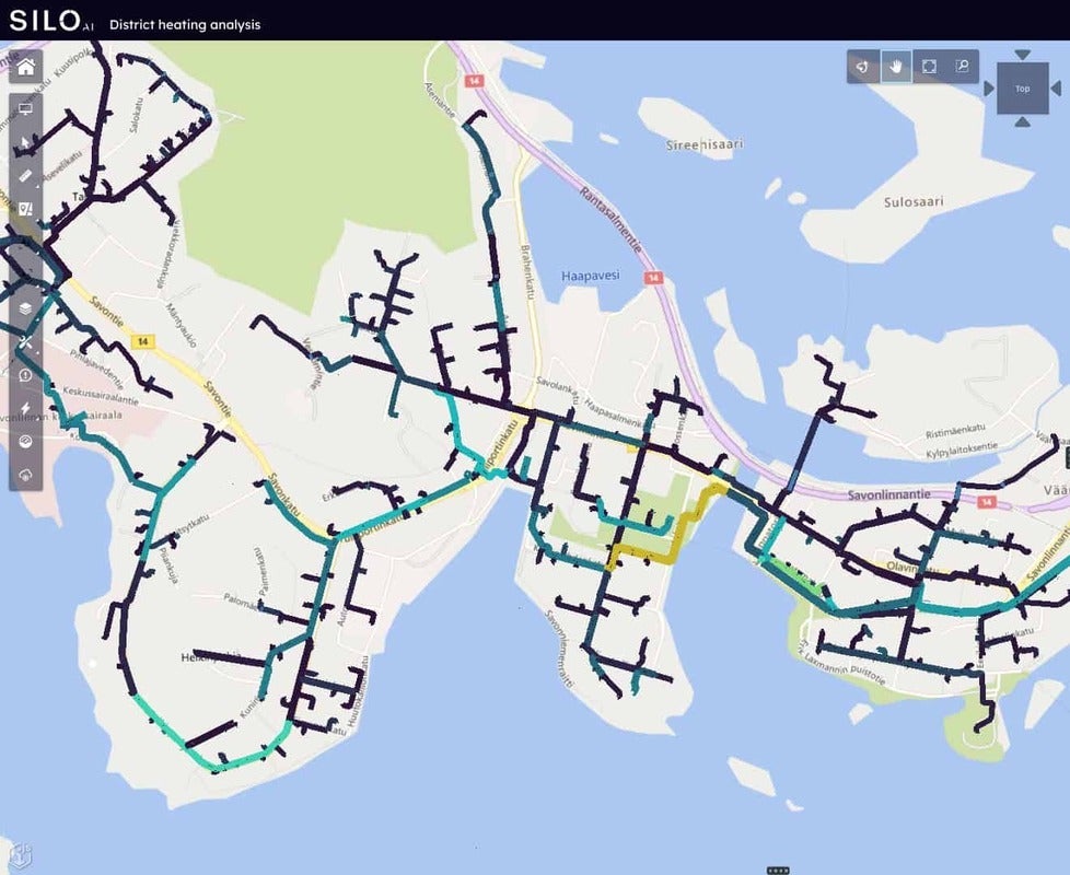 A screen capture that shows a data-driven approach to determining how to prioritise maintenance activities for Helsinki’s city-wide heating system.