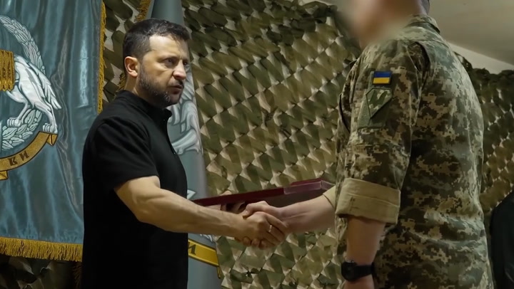 Zelensky presents medals on frontline visit to Ukrainian special forces base