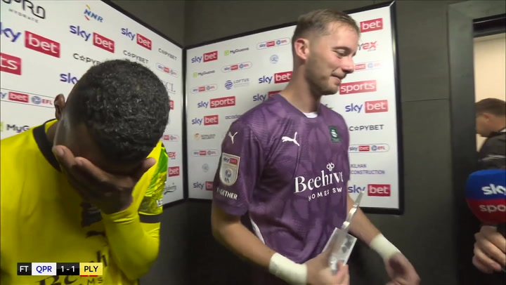 Awkward moment Plymouth goalkeeper Conor Hazard drops Man of Match award