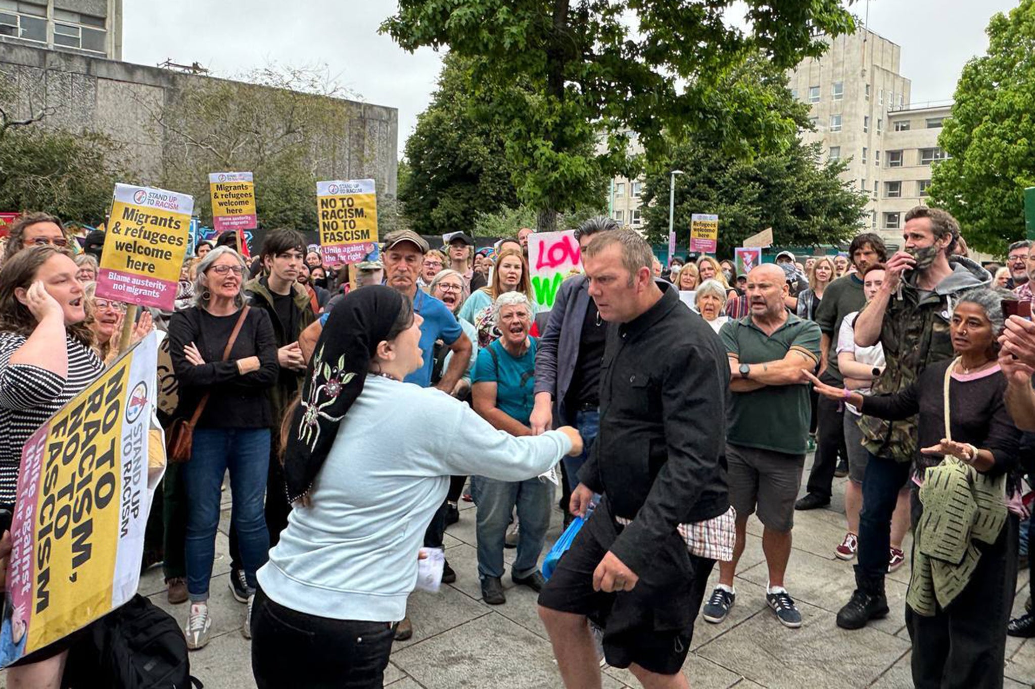 The protesters clashed as campaign group Stand Up To Racism and a ‘stop the boats’ protest met at Guildhall Square in Plymouth