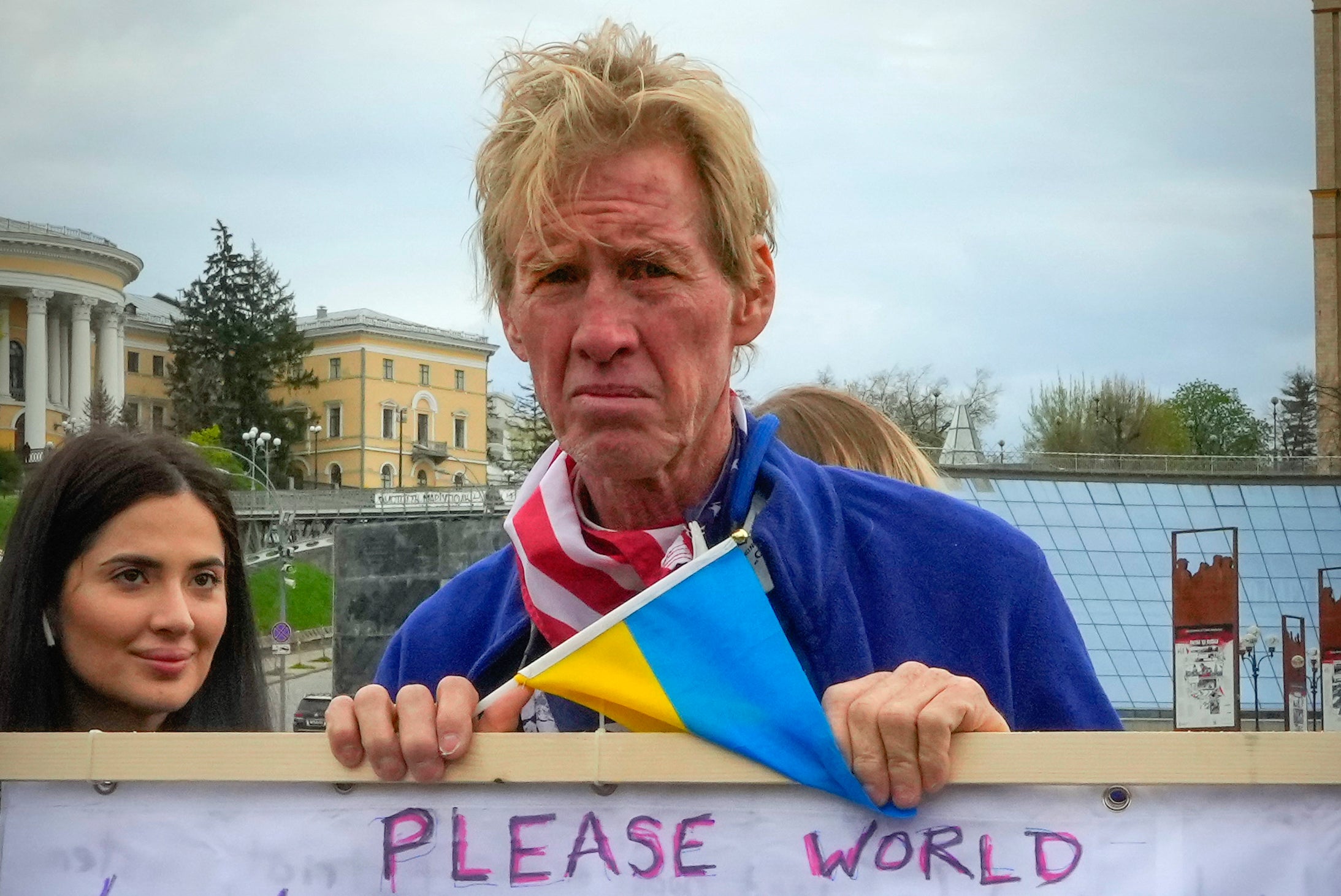 Ryan Wesley Routh takes part in a rally in central Kyiv, Ukraine, on Saturday April 30 2022