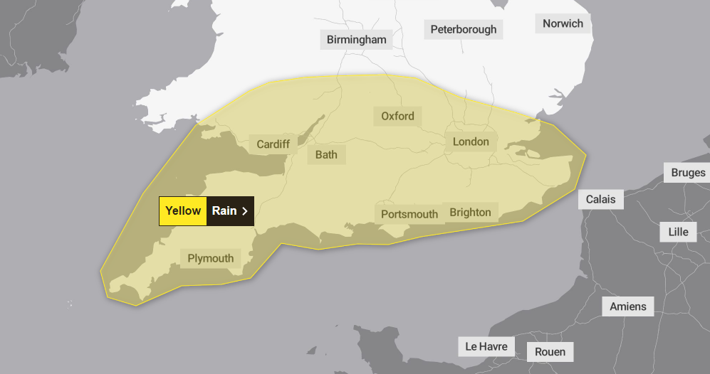 The weather warning shifts eastwards moving into Friday