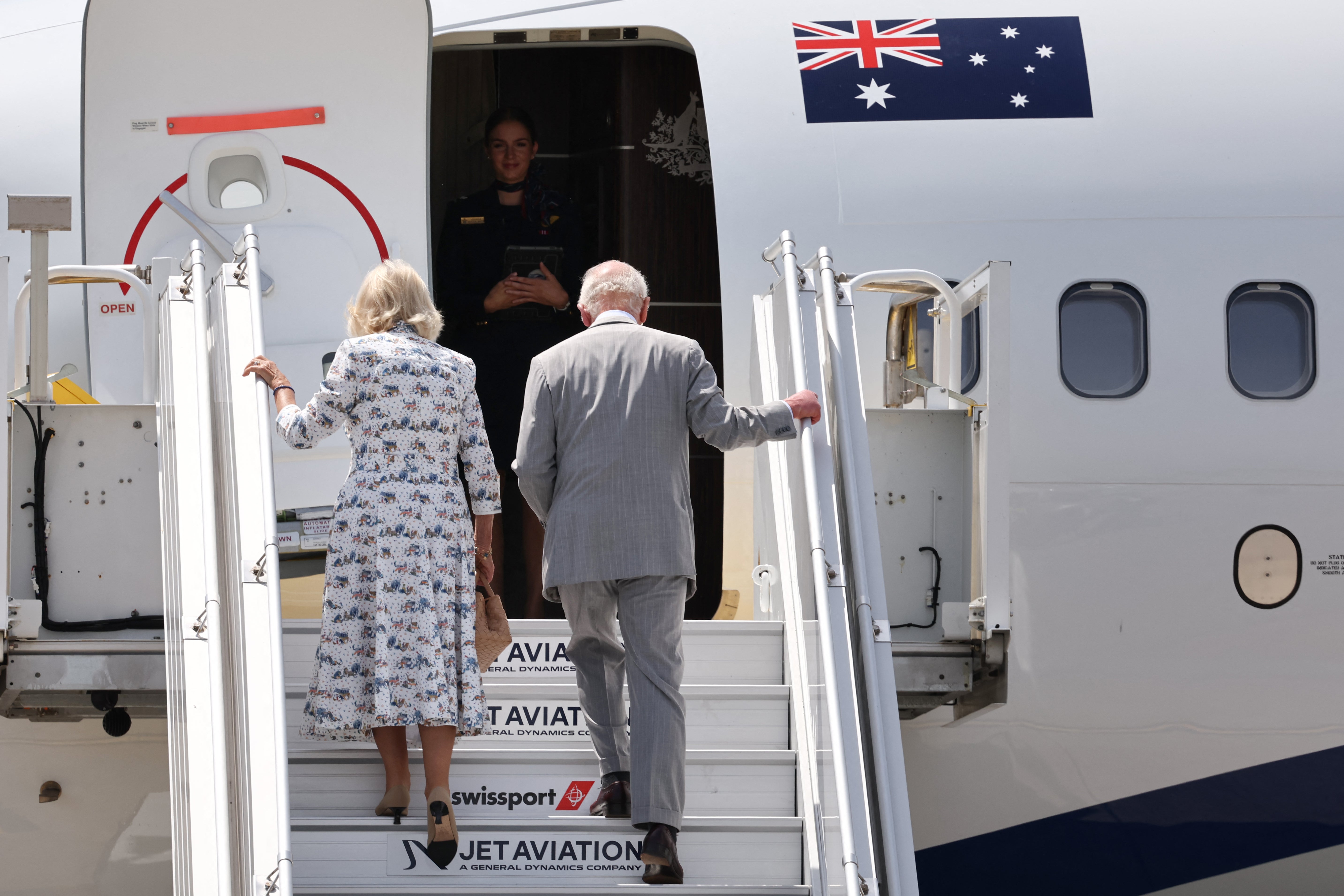 Britain’s King Charles III and Queen Camilla prepare to depart from Sydney Airport in Sydney on 23 October 2024