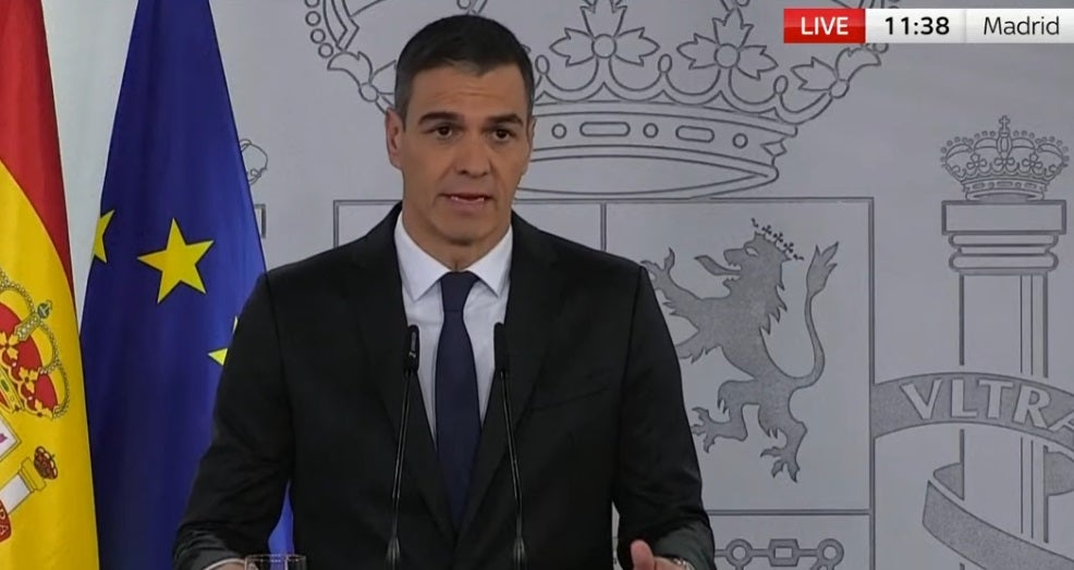 Spanish prime minister Pedro Sanchez speaking at a press conference after the flash floods