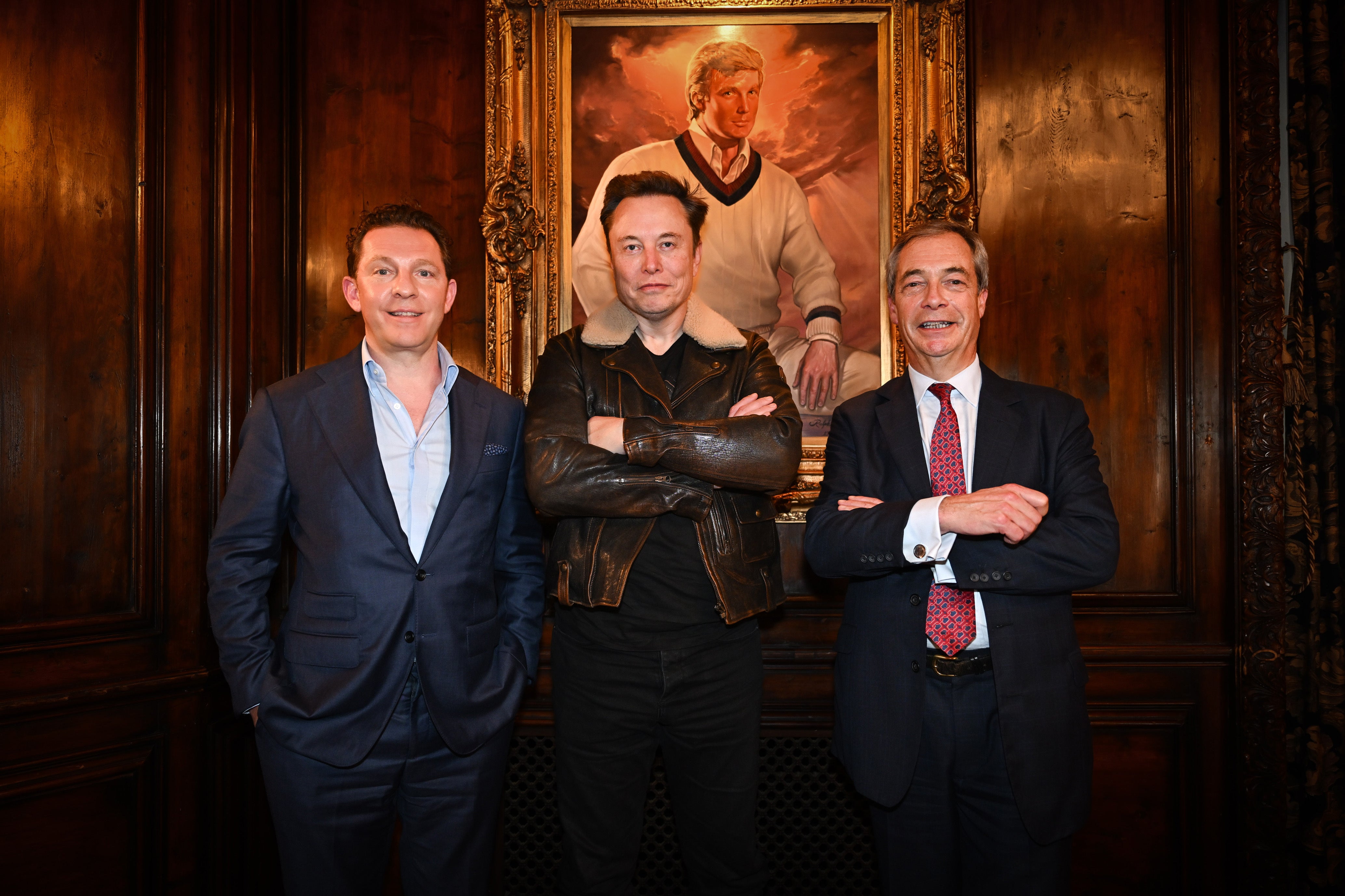 Nigel Farage and Reform UK treasurer Nick Candy with Elon Musk at Mar-A-Lago