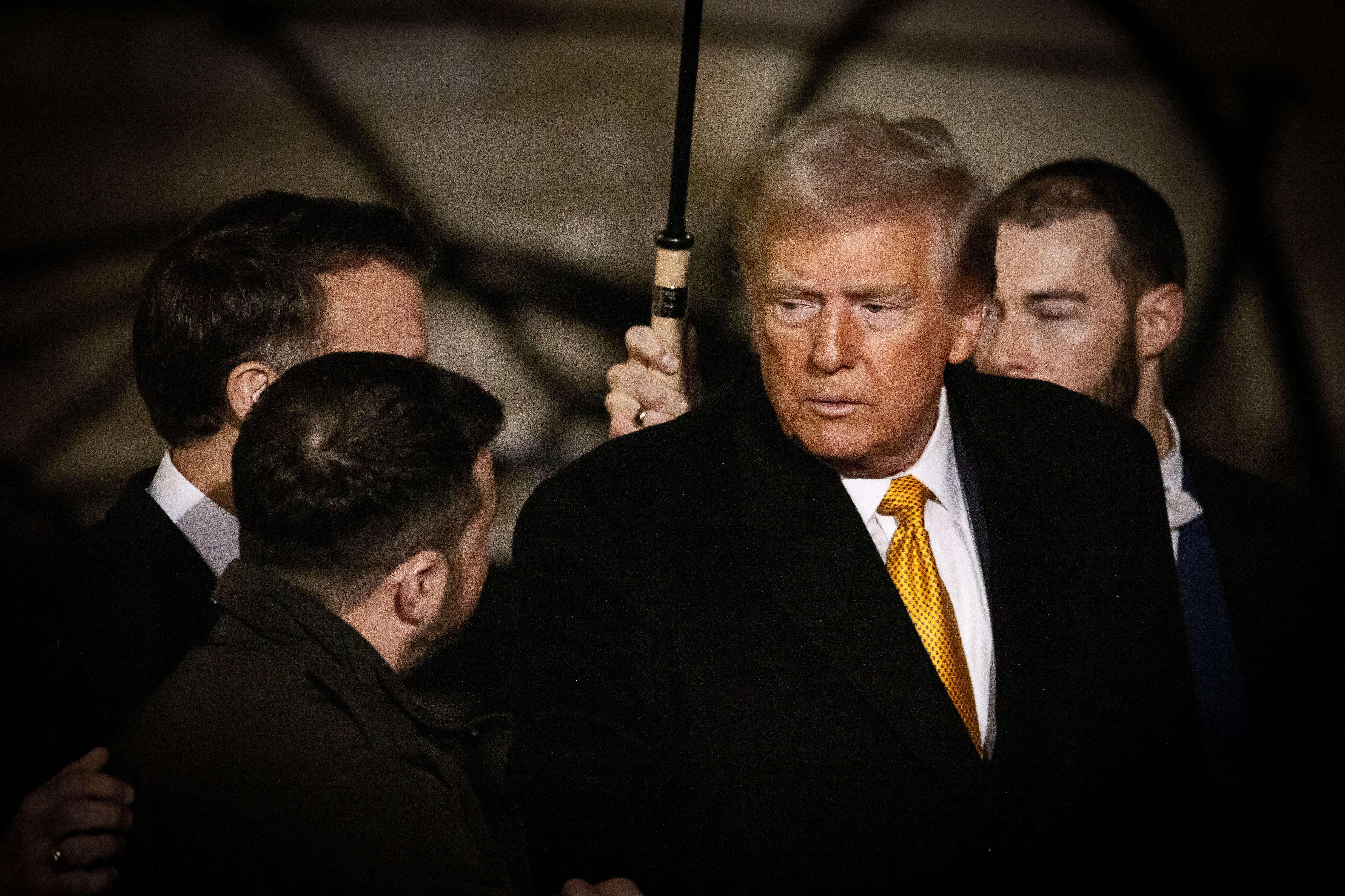 France’s President Emmanuel Macron, President-elect Donald Trump, and Ukraine’s President Volodymyr Zelensky after a meeting at The Elysee Palace in Paris, France on December 7, 2024. Trump and his allies have said they intend to remove thousands of federal workers