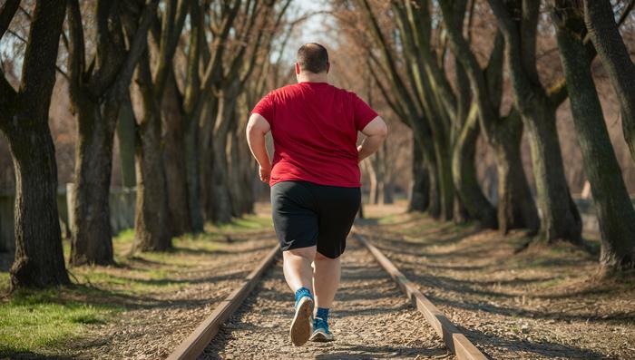 Adult with obesity practicing running