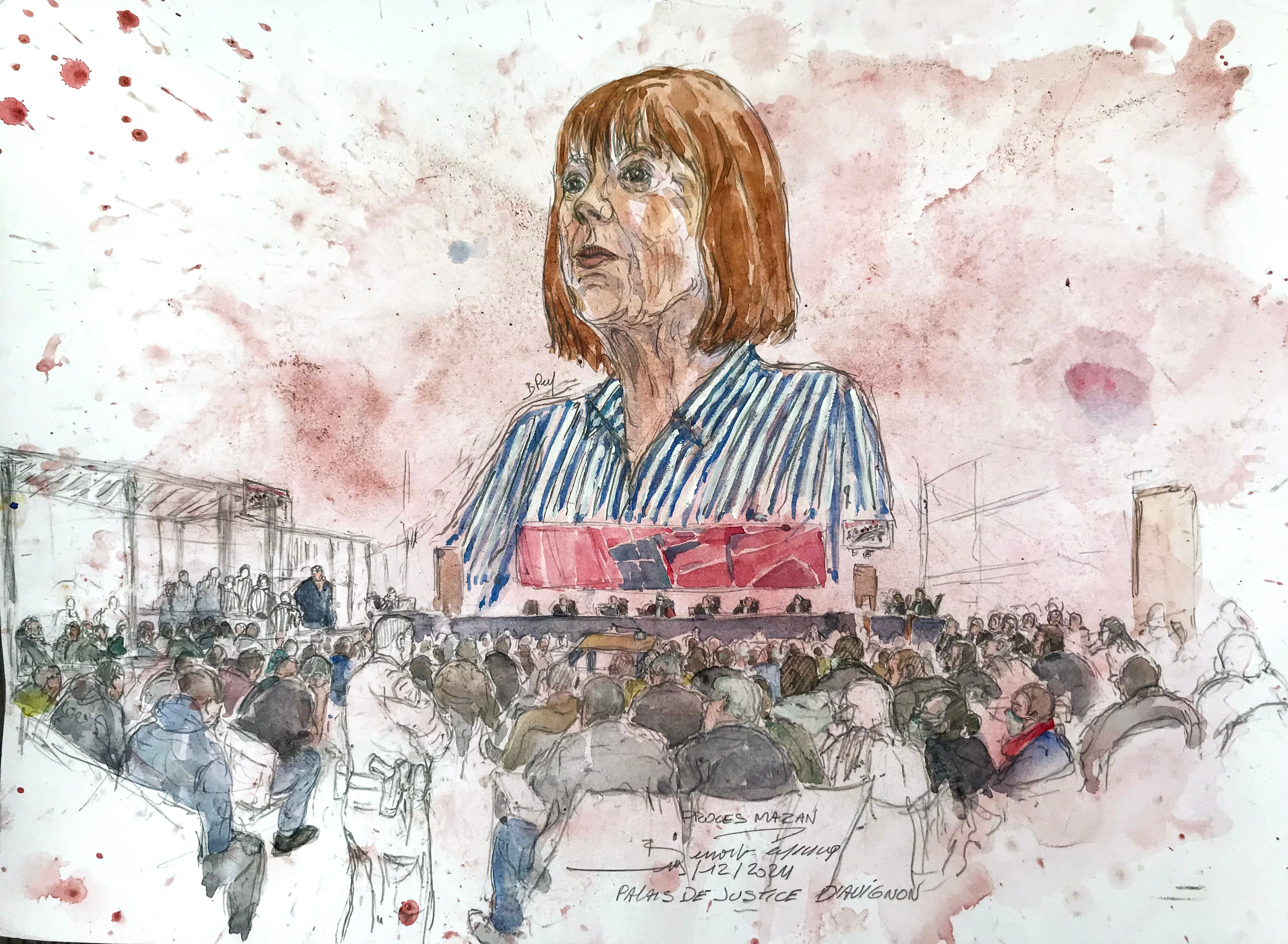 This court-sketch made on December 19, 2024 in Avignon shows Gisele Pelicot during the hearing