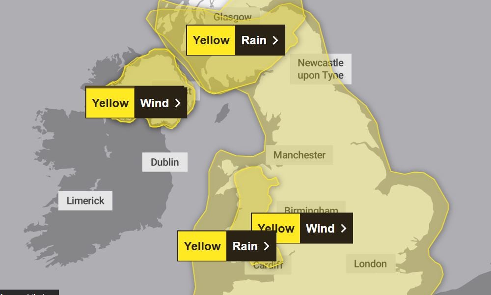 Yellow alert in place for Northern Ireland and Wales