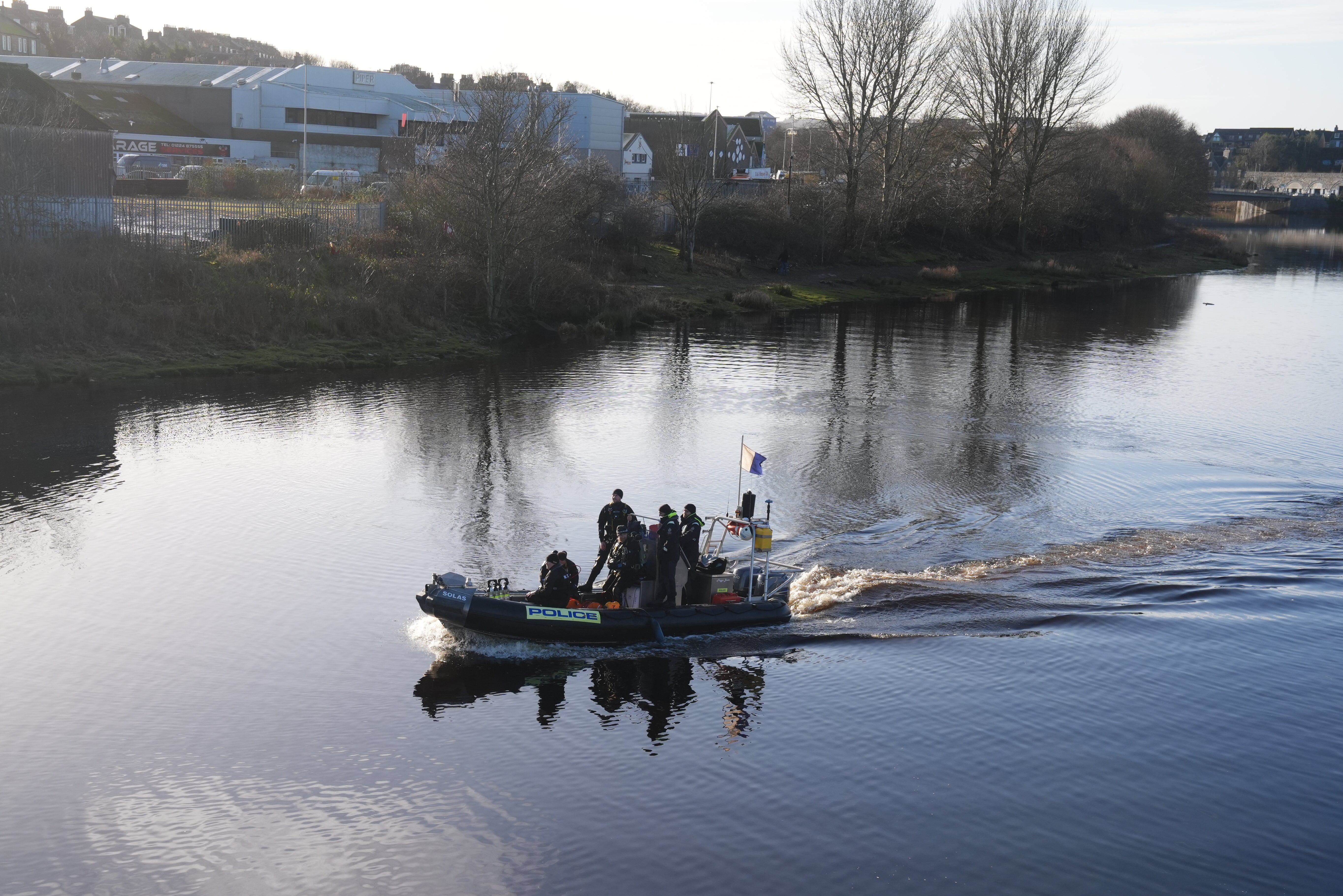 A police dive boat on the River Dee in Aberdeen