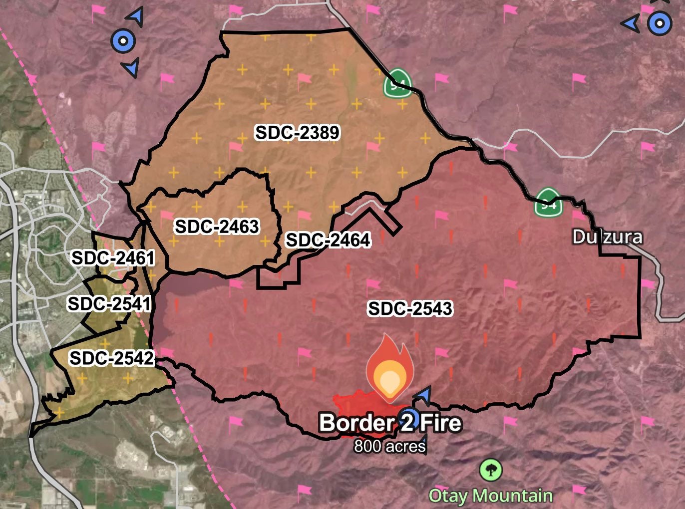 Here are the latest maps of the evacuation orders (red) and warnings (yellow) in effect for the Border 2 fire. The zones are near the San Diego wildlife refuge