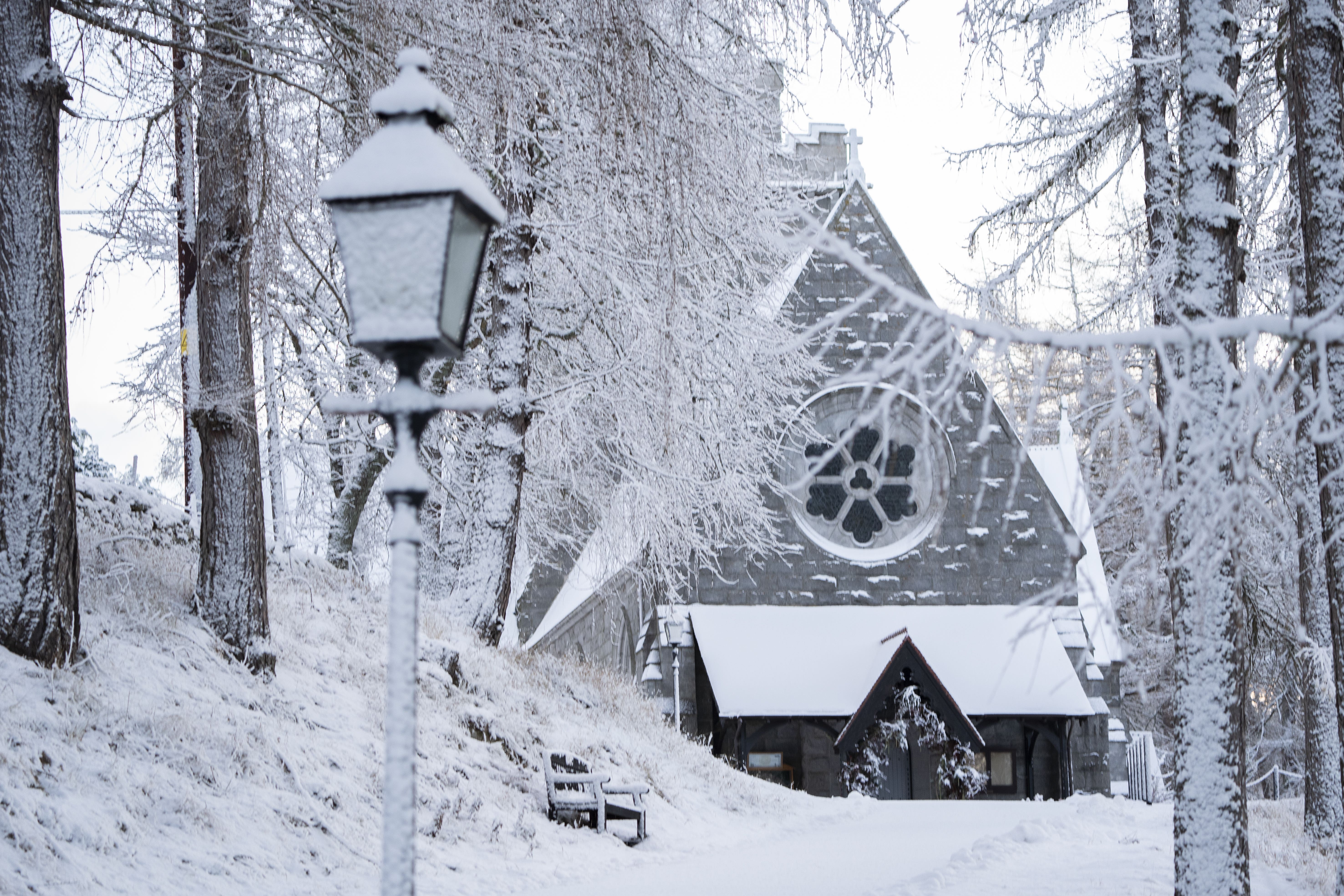 Crathie Kirk near Balmoral, Aberdeenshire, is surrounded by snow and ice (Jane Barlow/PA)