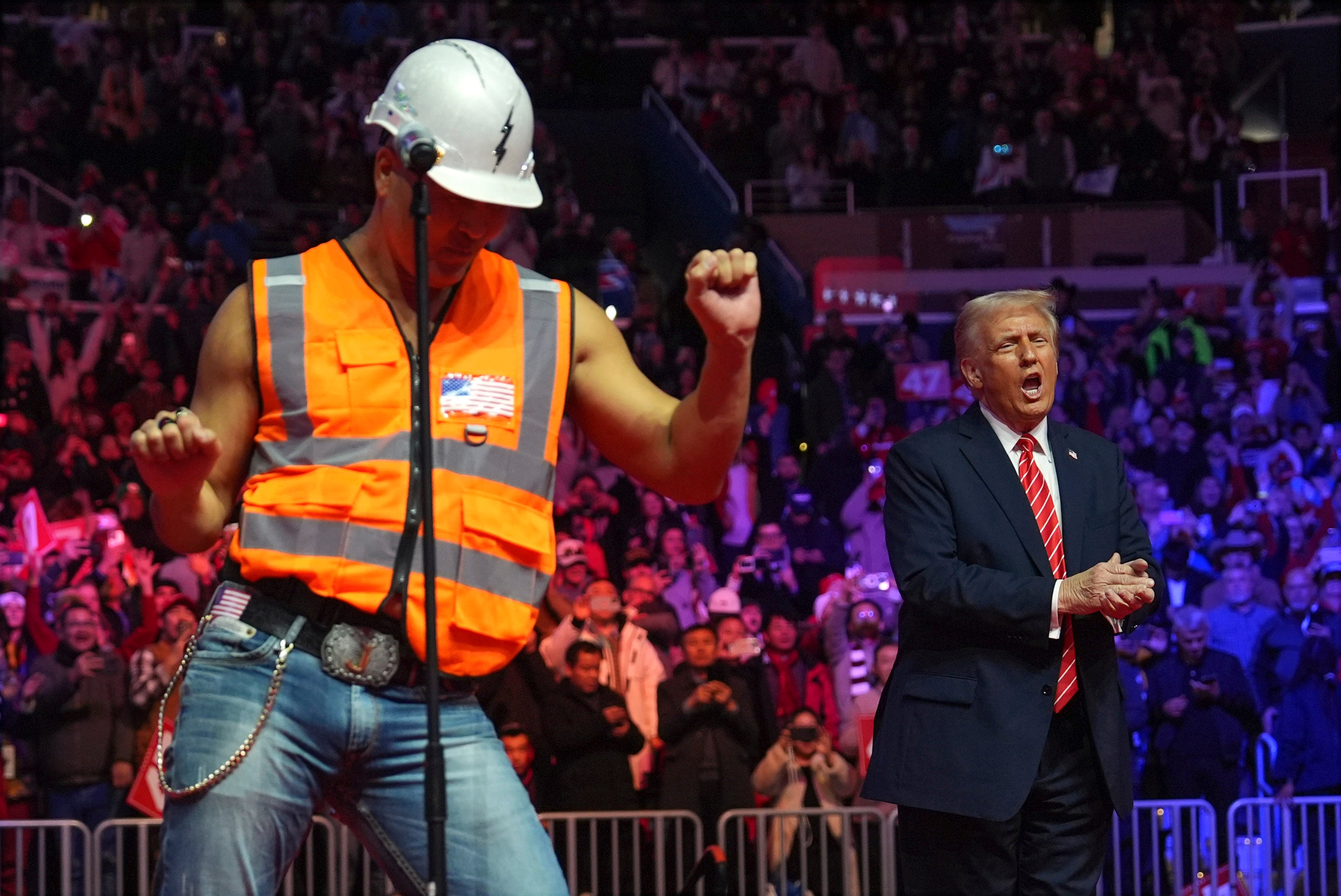 Donald Trump rounded off his victory rally speech at the Capitol One Arena in Washington, D.C. by dancing with disco band the Village People