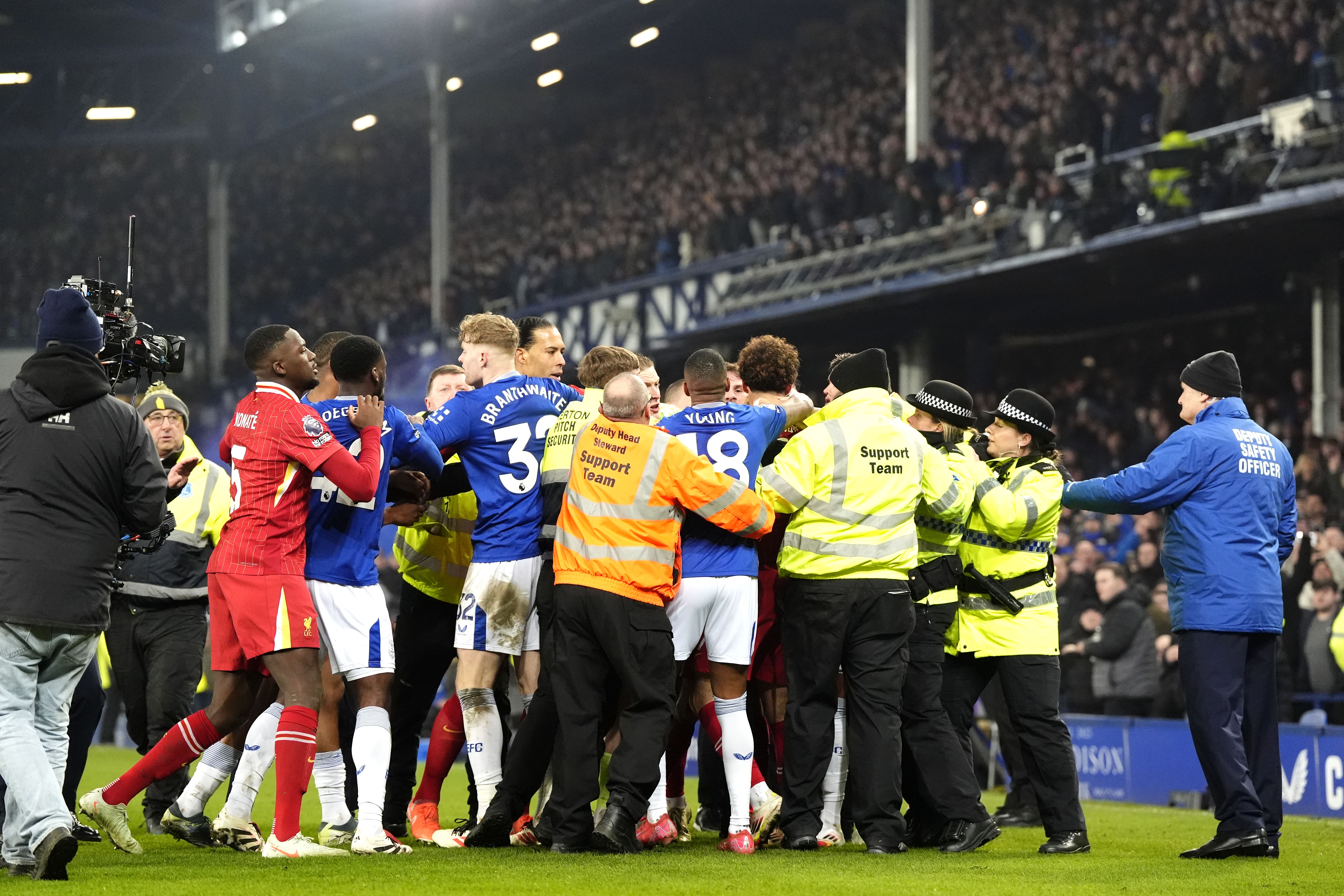 The Merseyside derby descended into chaos at the full-time whistle