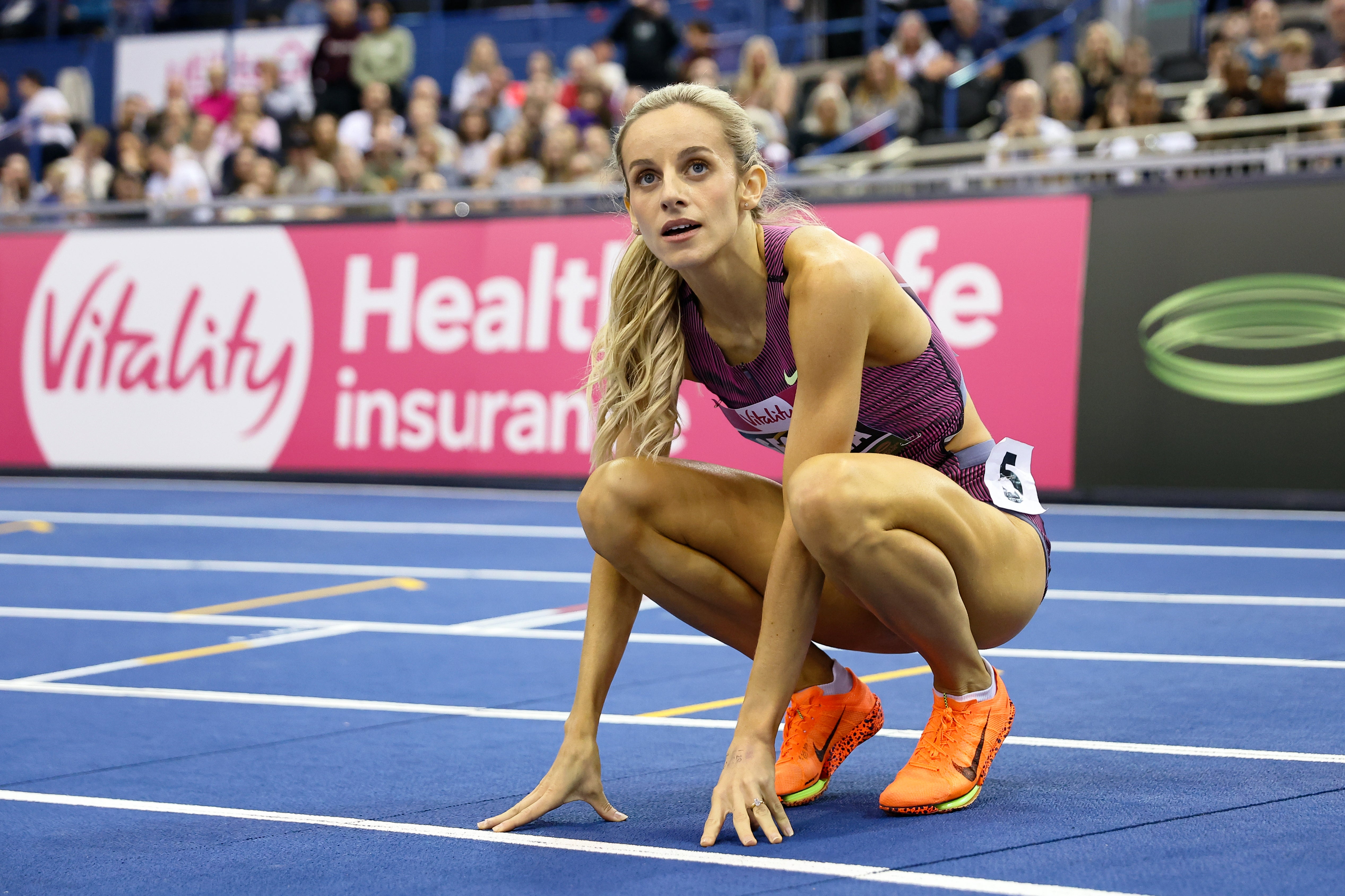 Georgia Hunter Bell of Great Britain reacts after the Women's 1500m final during The Keely Klassic