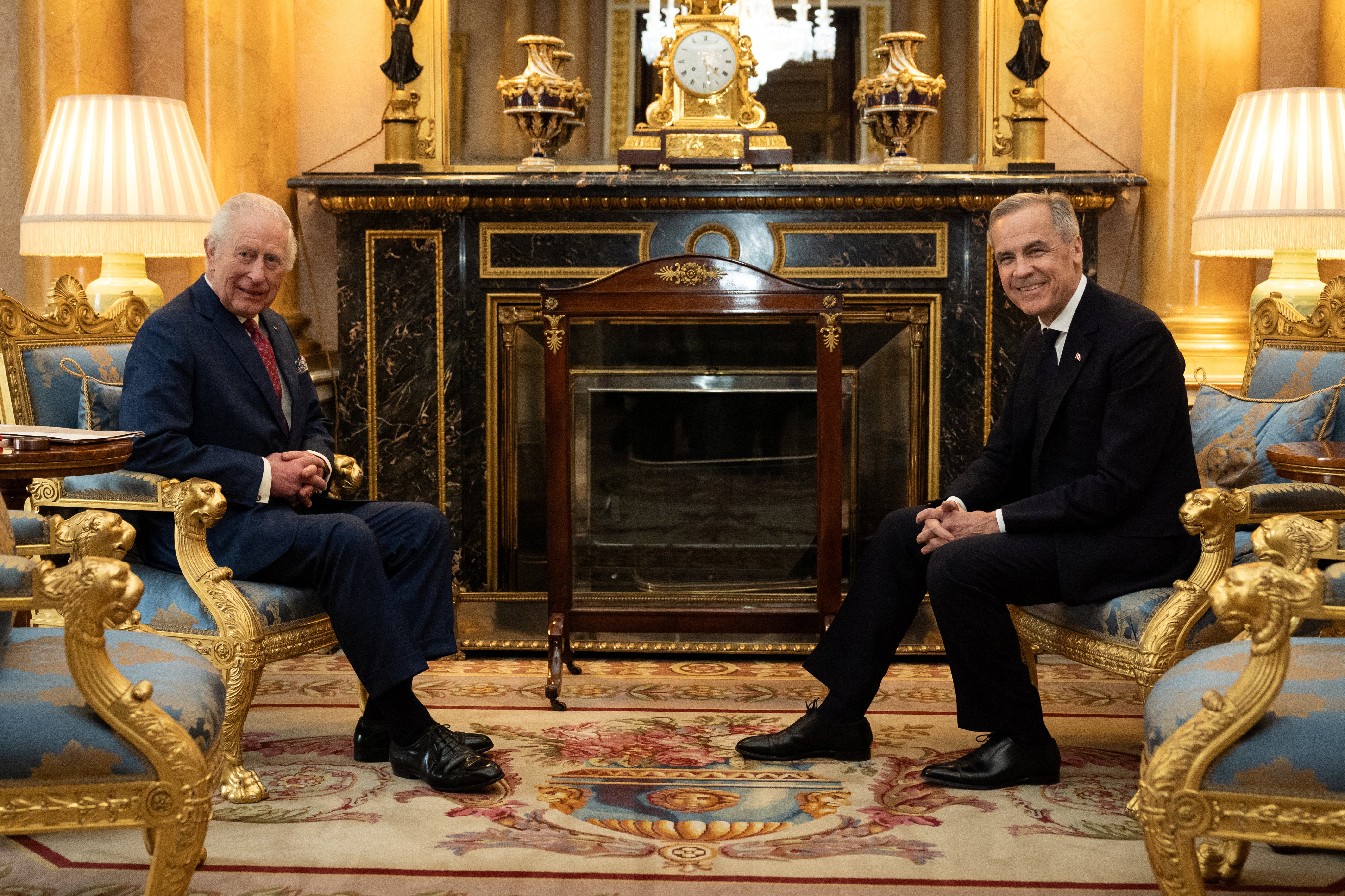 King Charles holds an audience with the Prime Minister of Canada Mark Carney at Buckingham Palace, part of Carney's first overseas trip since taking office