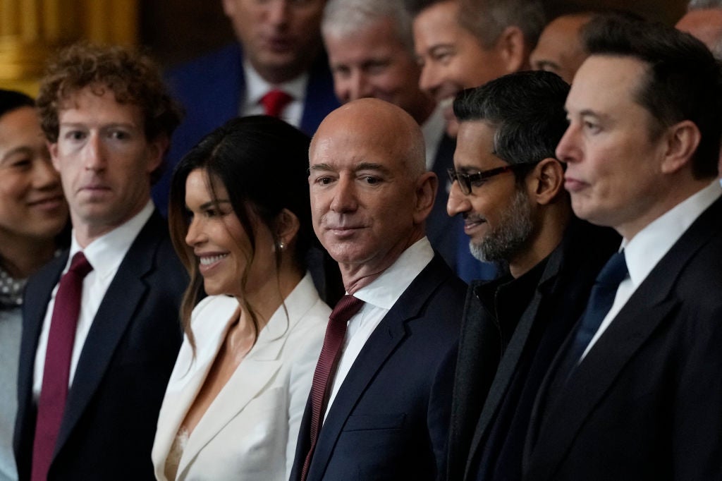 Guests including Mark Zuckerberg, Jeff Bezos, Sundar Pichai and Elon Musk, arrive before the presidential inauguration of Donald Trump earlier this year