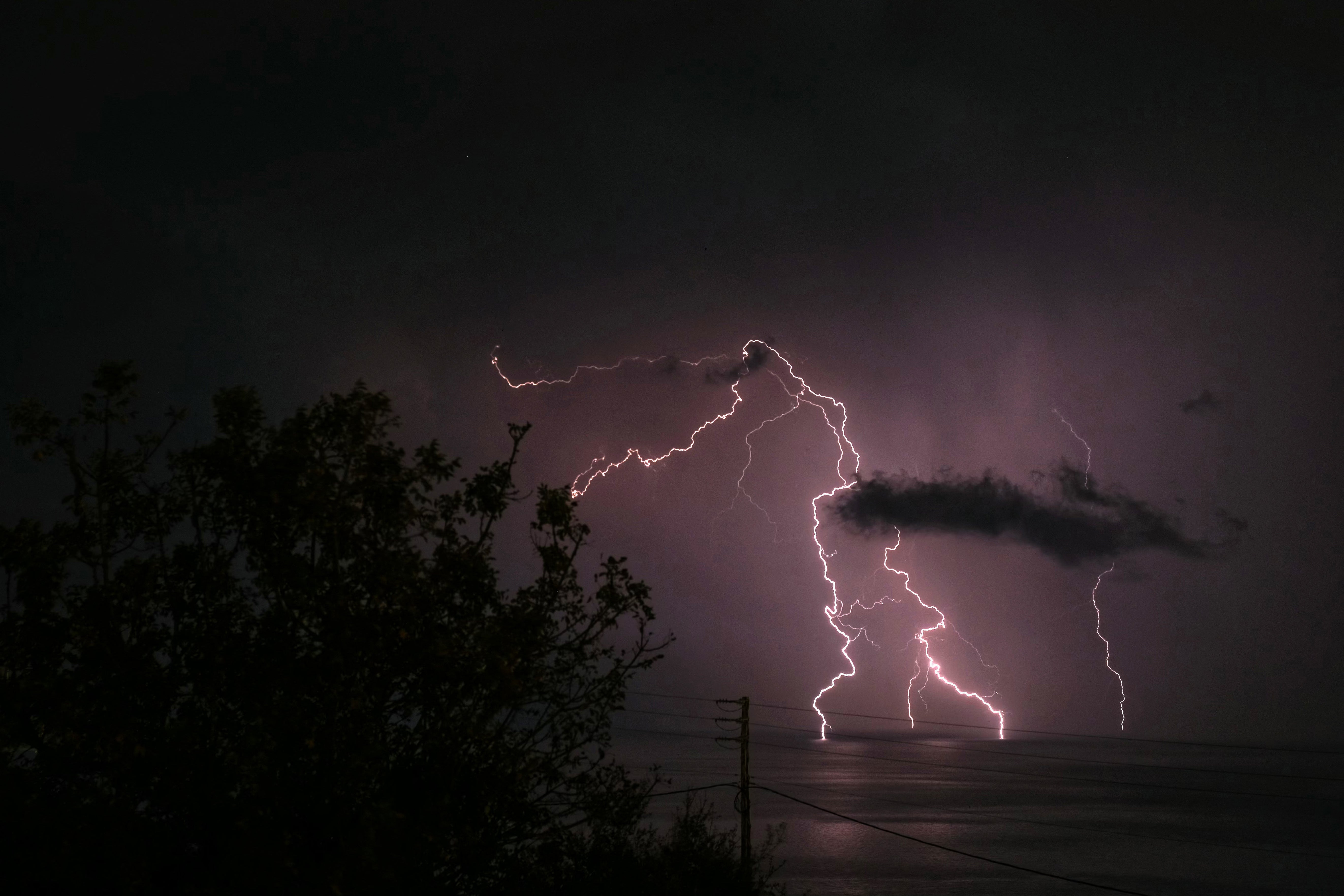 Lightning flashes over the Mediterranean Sea