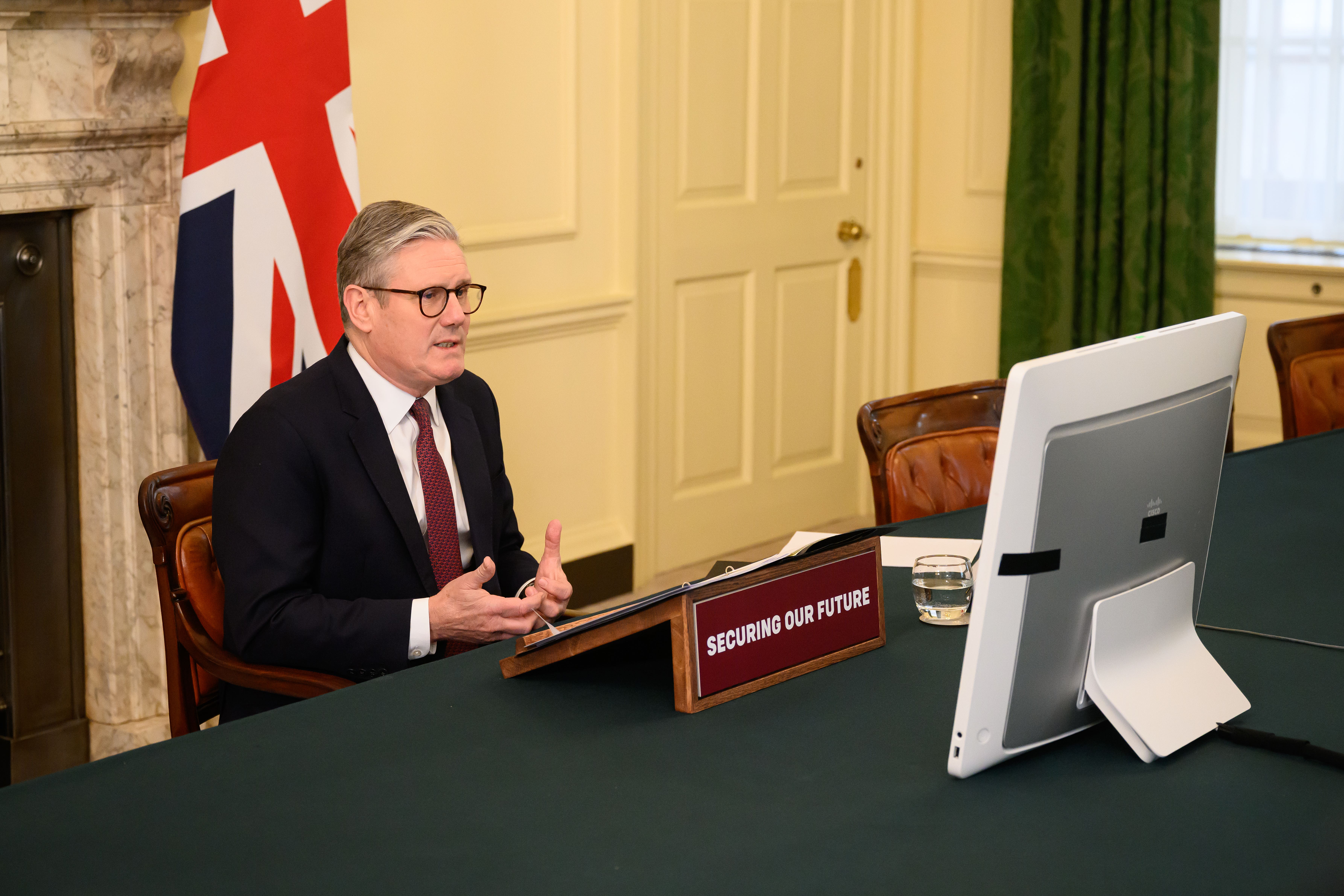 Prime Minister Sir Keir Starmer hosts a video conference call in Downing Street with international leaders to discuss support for Ukraine