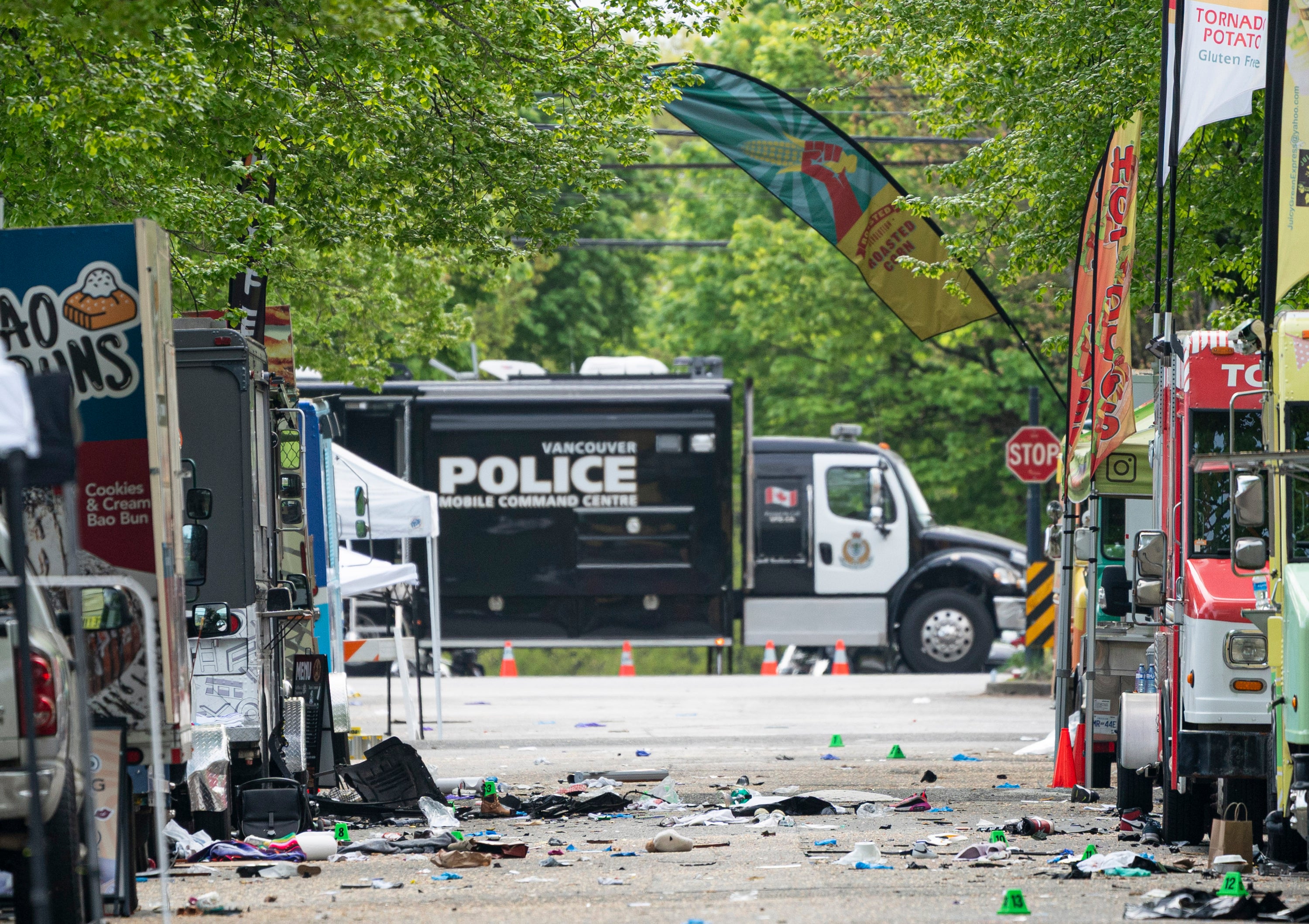Debris left in the street following the attack