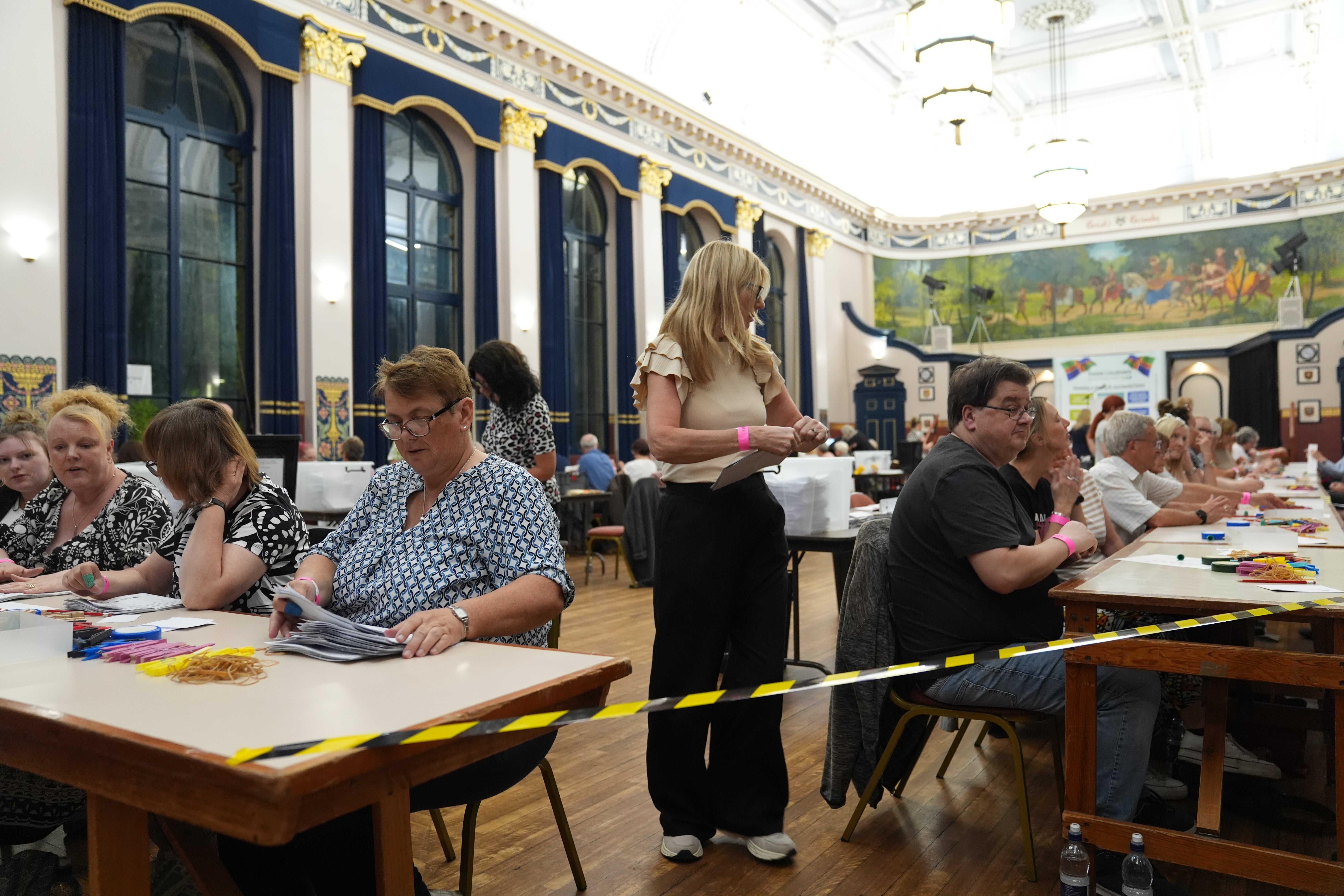 Votes are counted at Grimsby Town Hall, Lincolnshire, on Thursday
