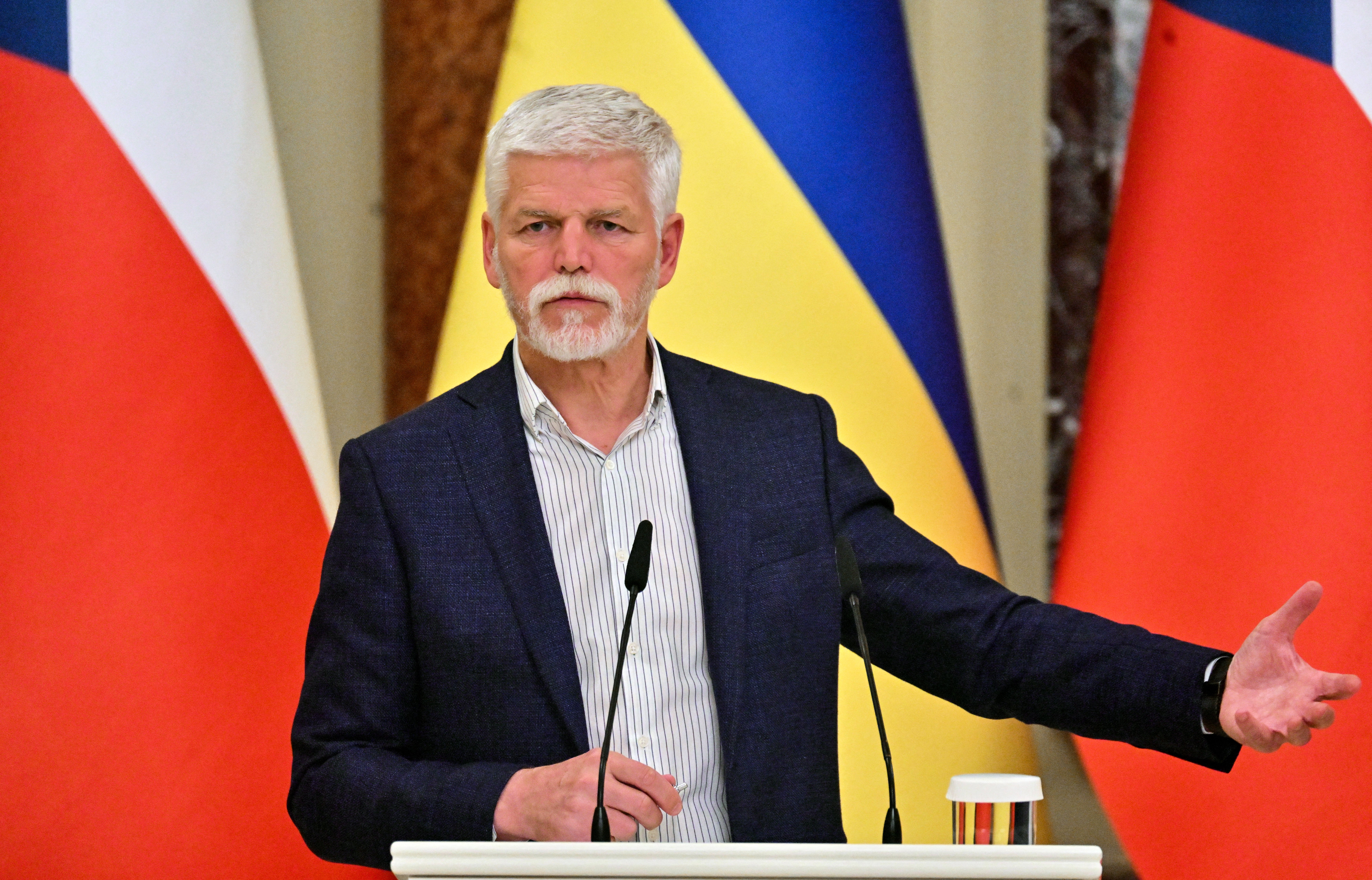 Czech president Petr Pavel addresses a press conference with the Ukrainians president following talks in Kyiv